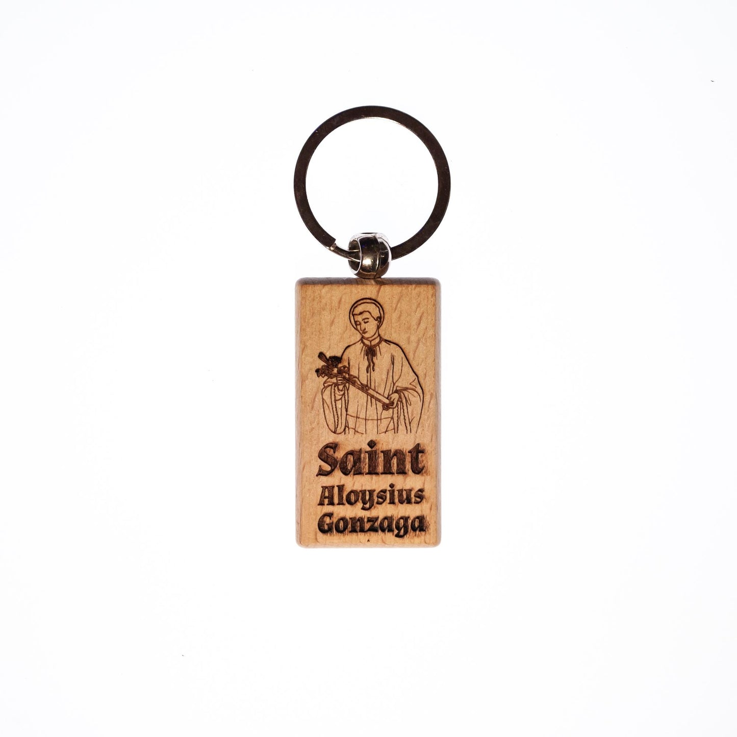 Saint Aloysius Gonzaga, Solid Wood Keychain, Engraved in the USA, Catholic