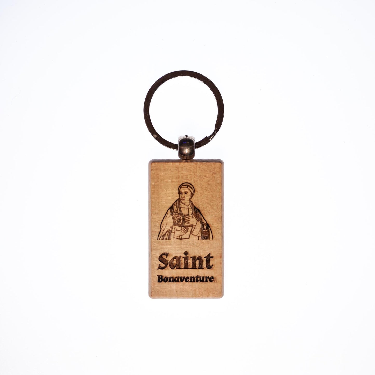 Saint Bonaventure, Solid Wood Keychain, Engraved in the USA, Catholic