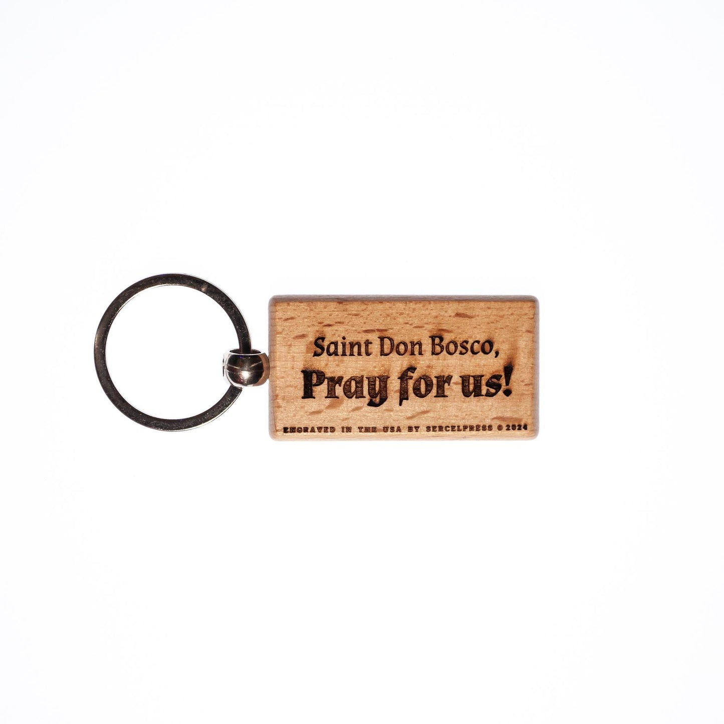 Saint Don Bosco, Solid Wood Keychain, Engraved in the USA, Catholic