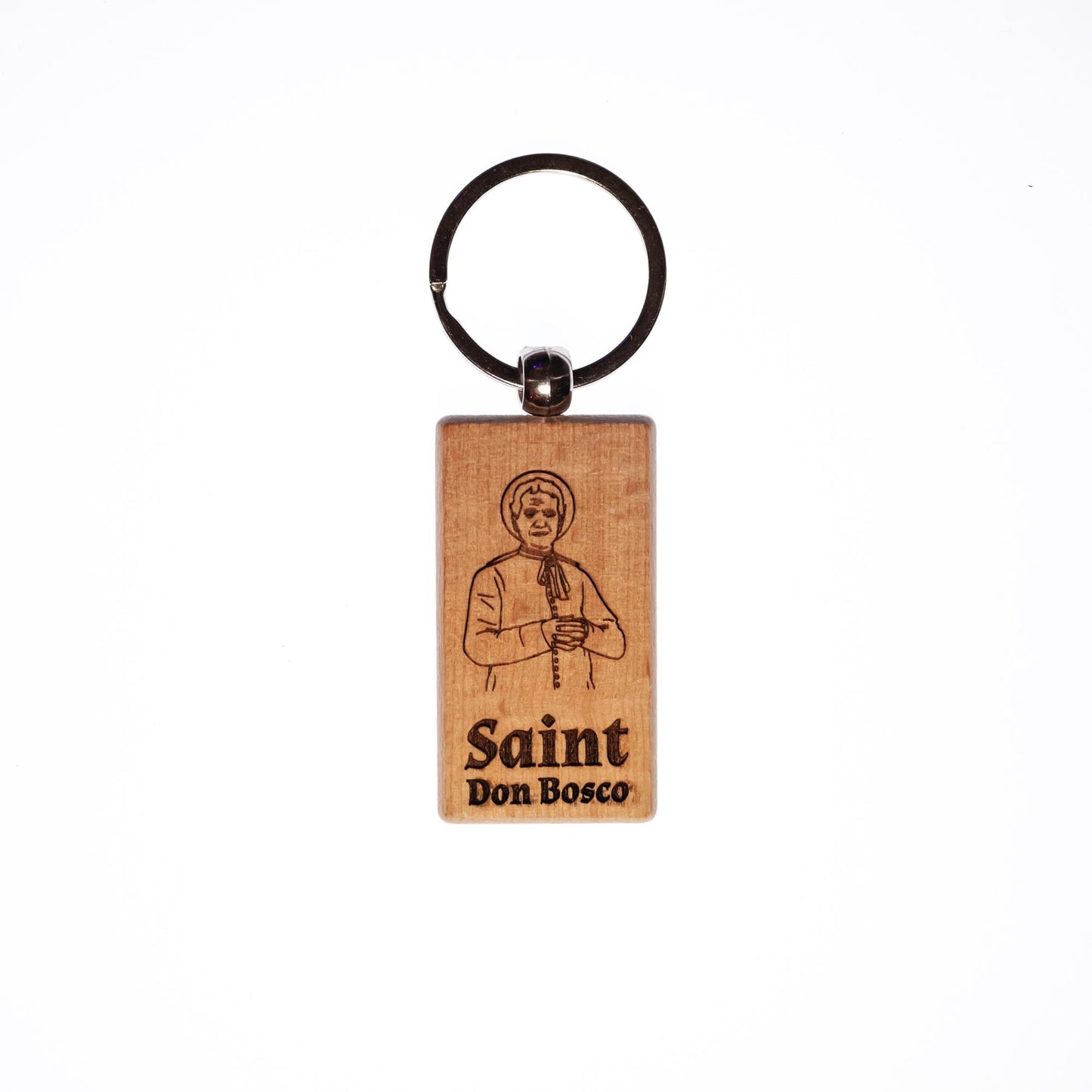 Saint Don Bosco, Solid Wood Keychain, Engraved in the USA, Catholic