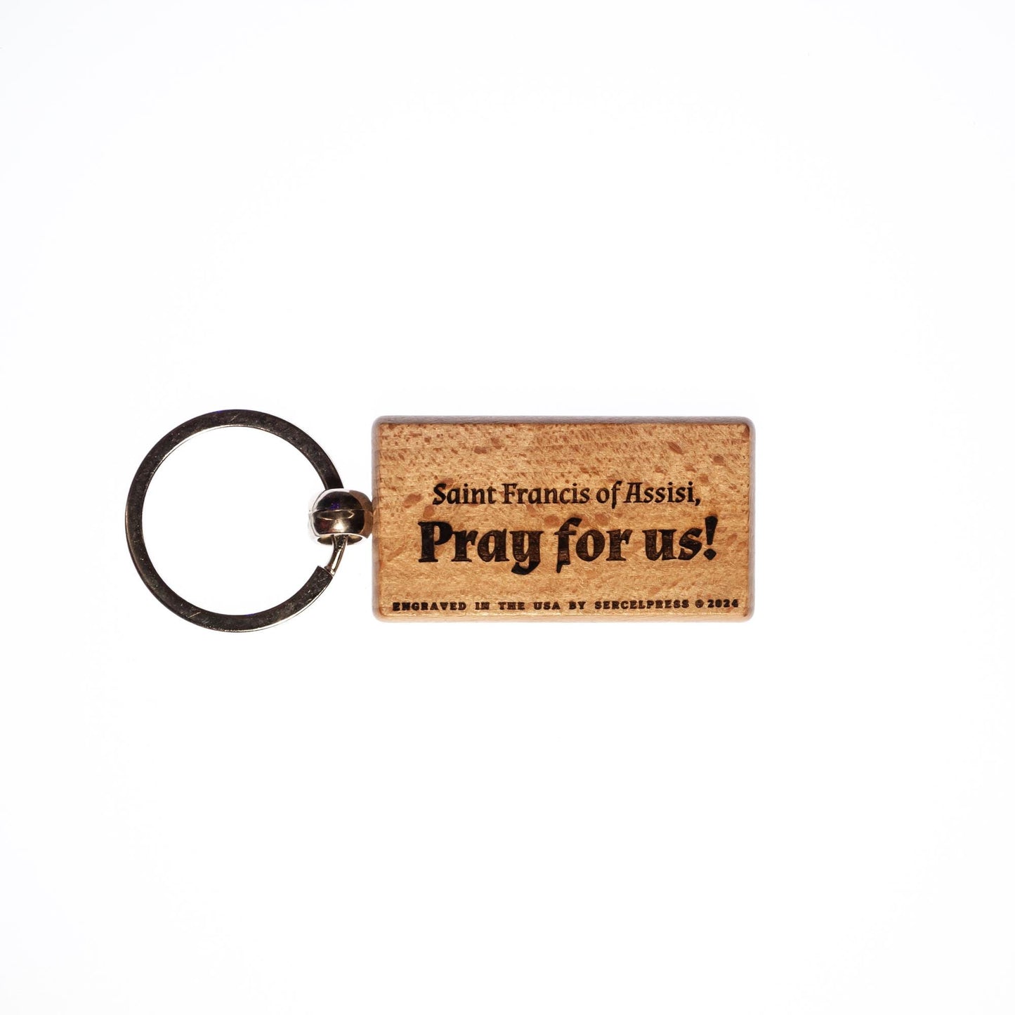 Saint Francis of Assisi, Solid Wood Keychain, Engraved in the USA, Catholic