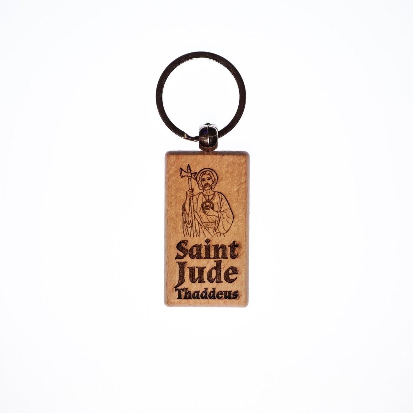 Saint Jude Thaddeus, Solid Wood Keychain, Engraved in the USA, Catholic