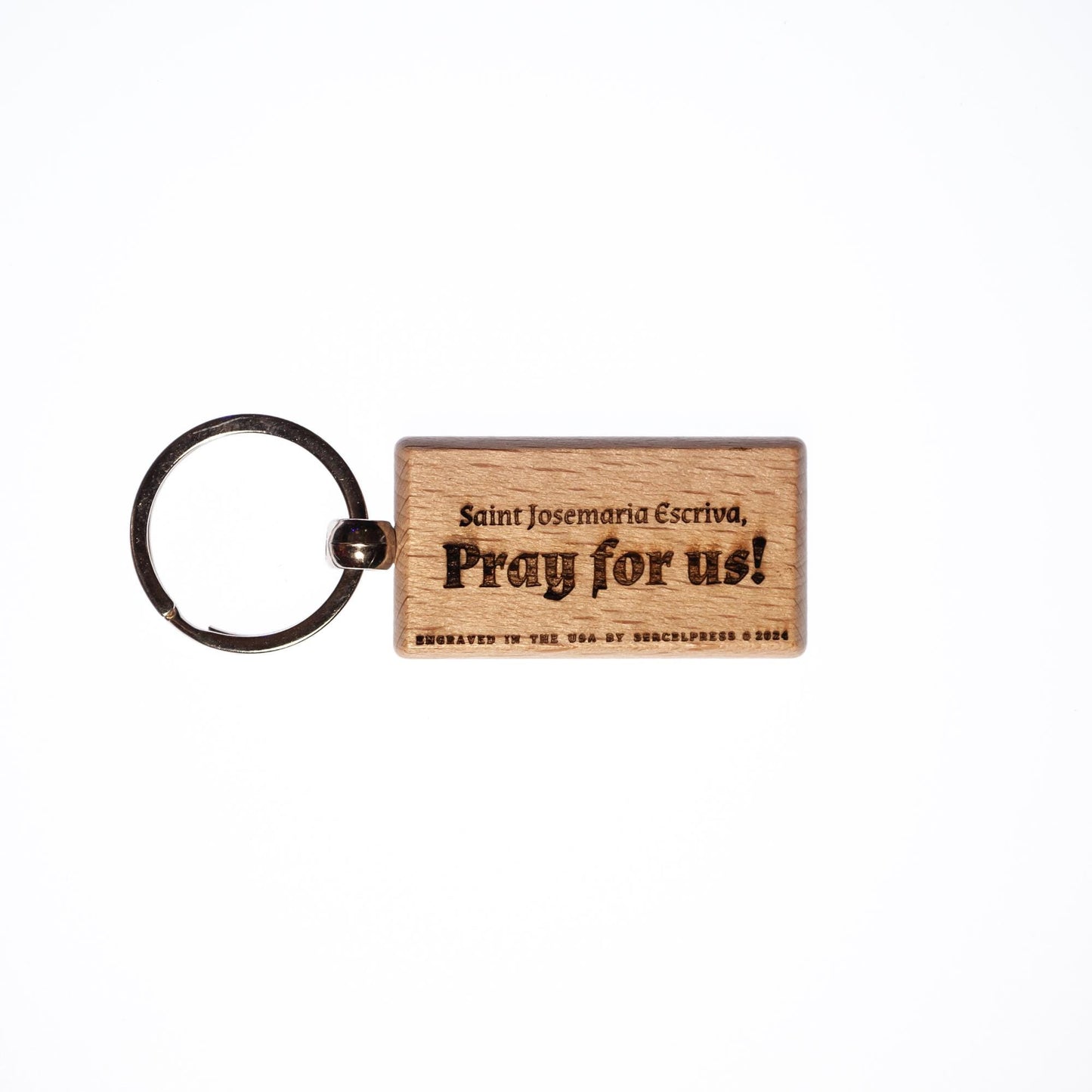 Saint Josemaria Escriva, Solid Wood Keychain, Engraved in the USA, Catholic