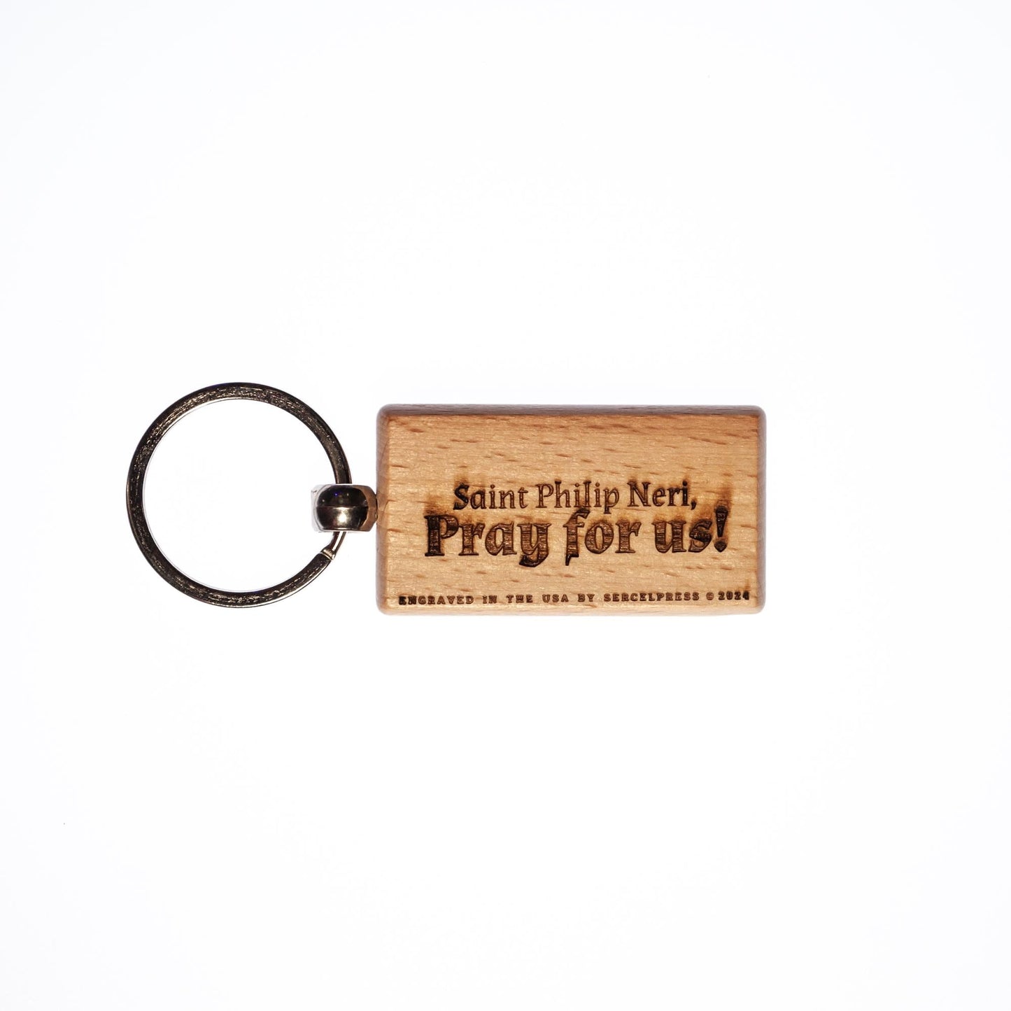 Saint Philip Neri, Solid Wood Keychain, Engraved in the USA, Catholic