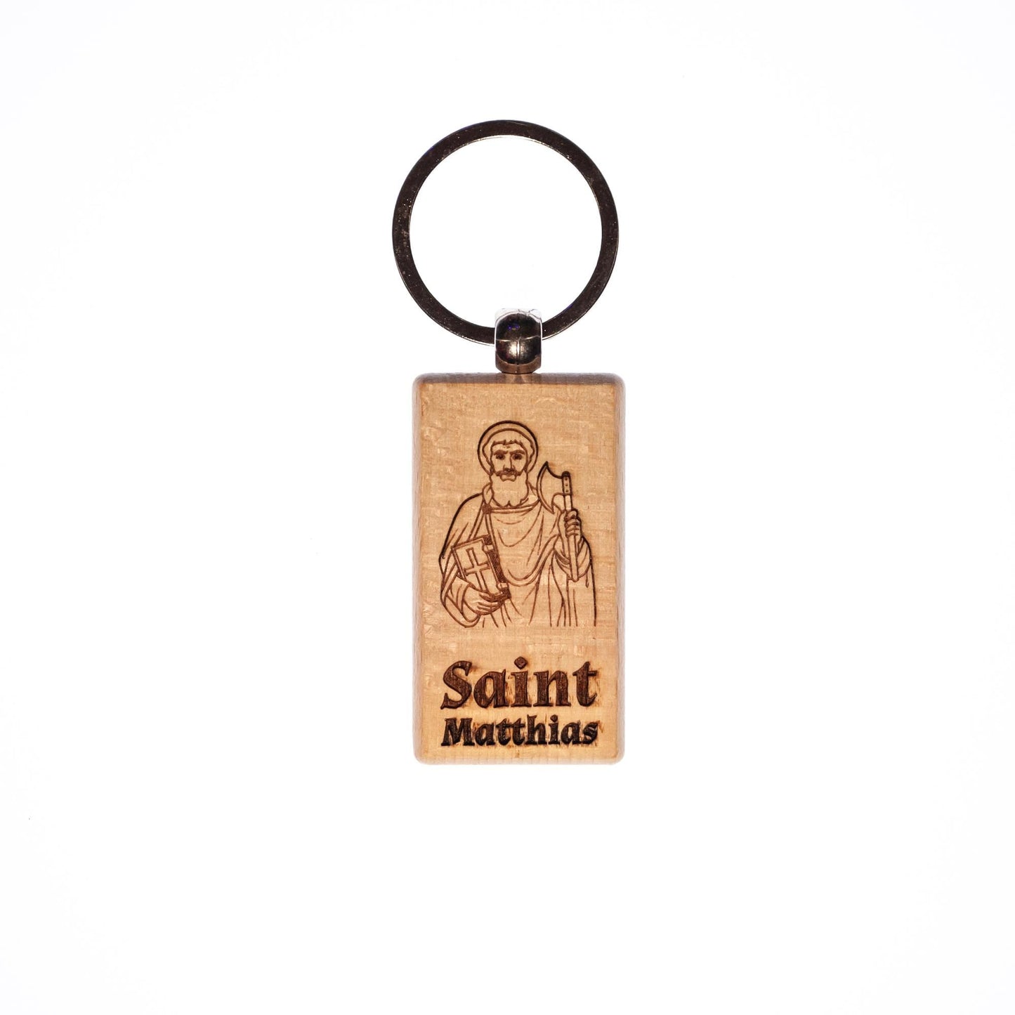 Saint Matthias, Solid Wood Keychain, Engraved in the USA, Catholic