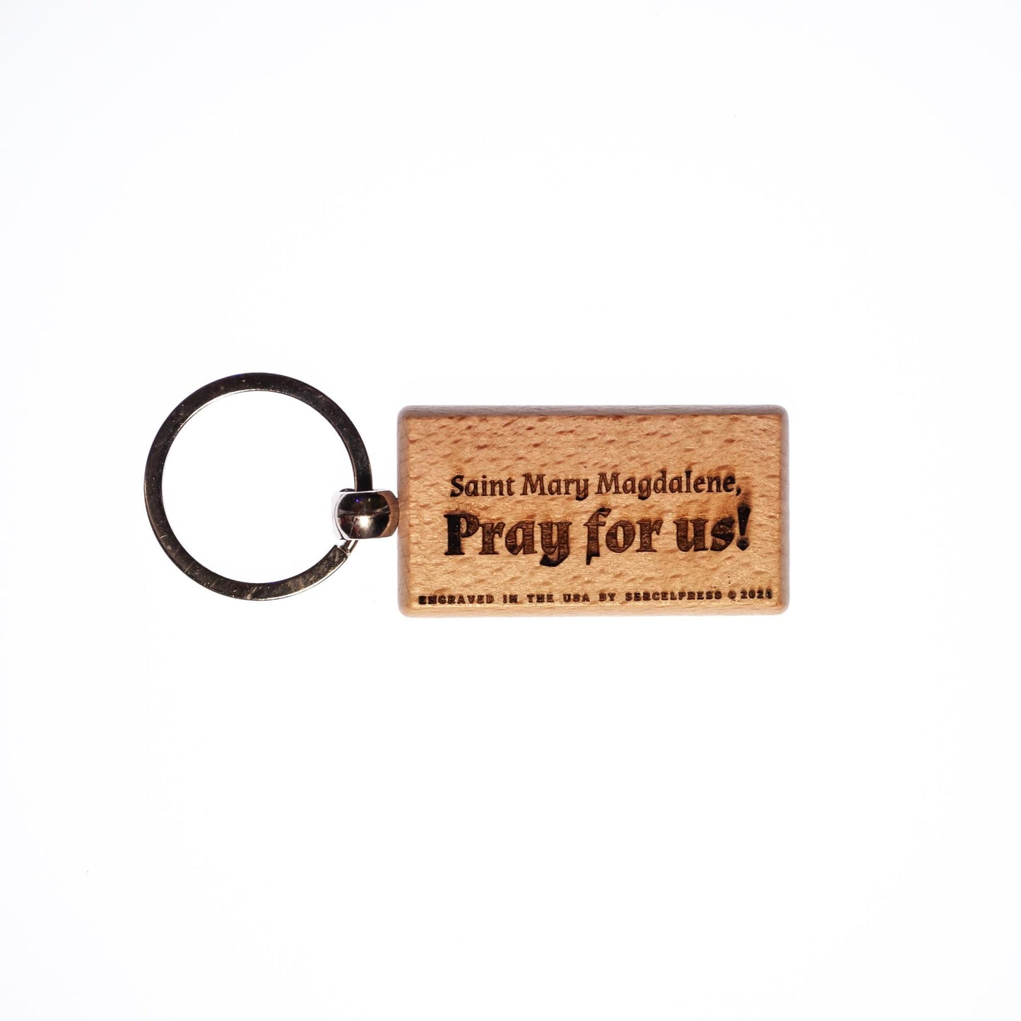 Saint Mary Magdalene, Solid Wood Keychain, Engraved in the USA, Catholic