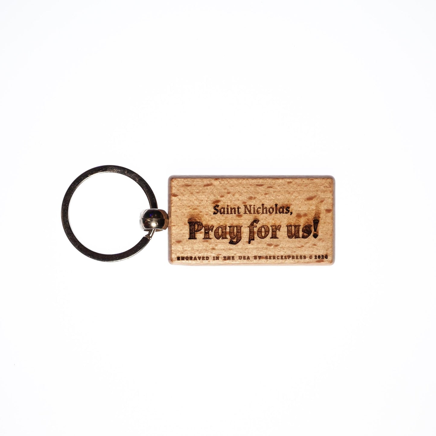 Saint Nicholas, Solid Wood Keychain, Engraved in the USA, Catholic