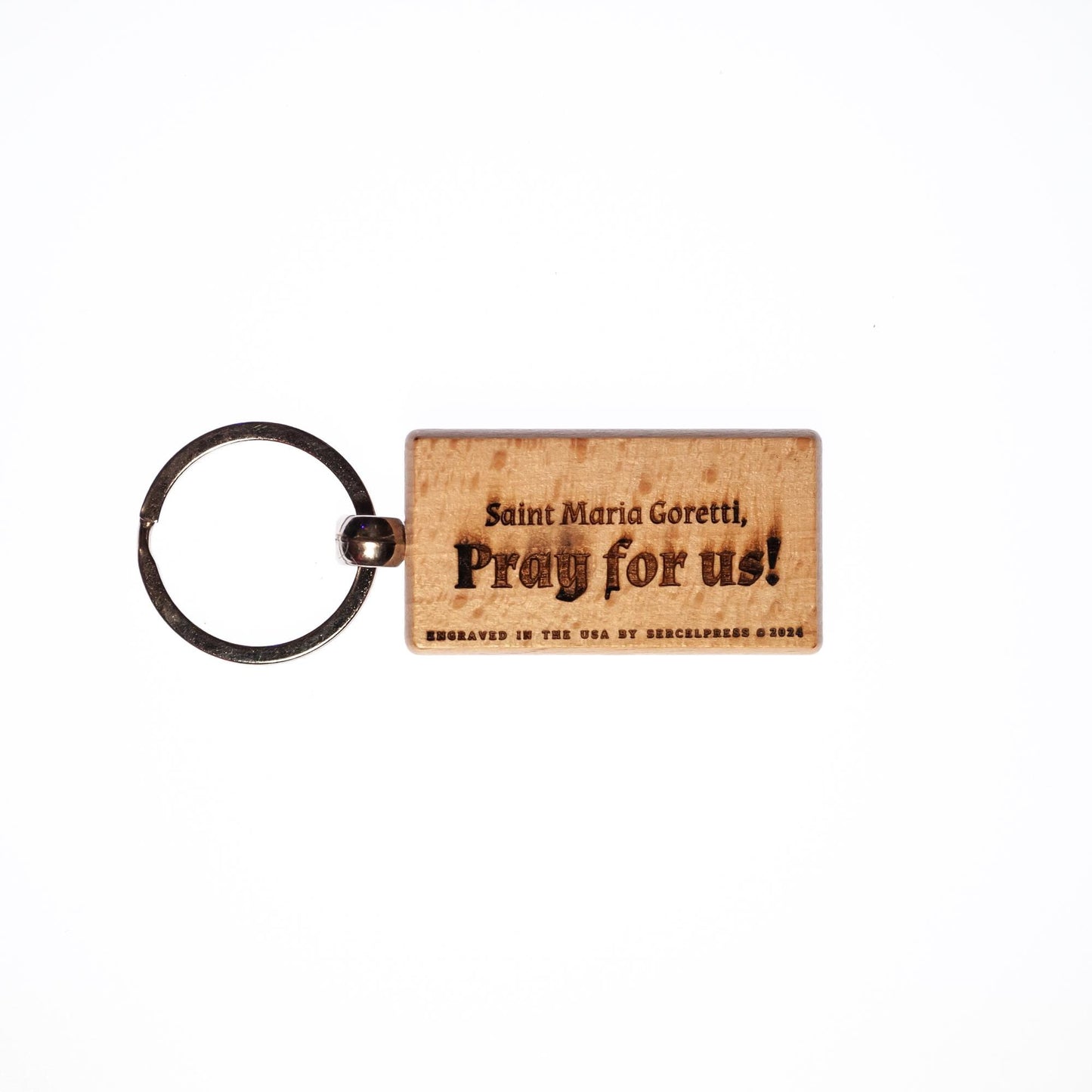 Saint Maria Goretti, Solid Wood Keychain, Engraved in the USA, Catholic