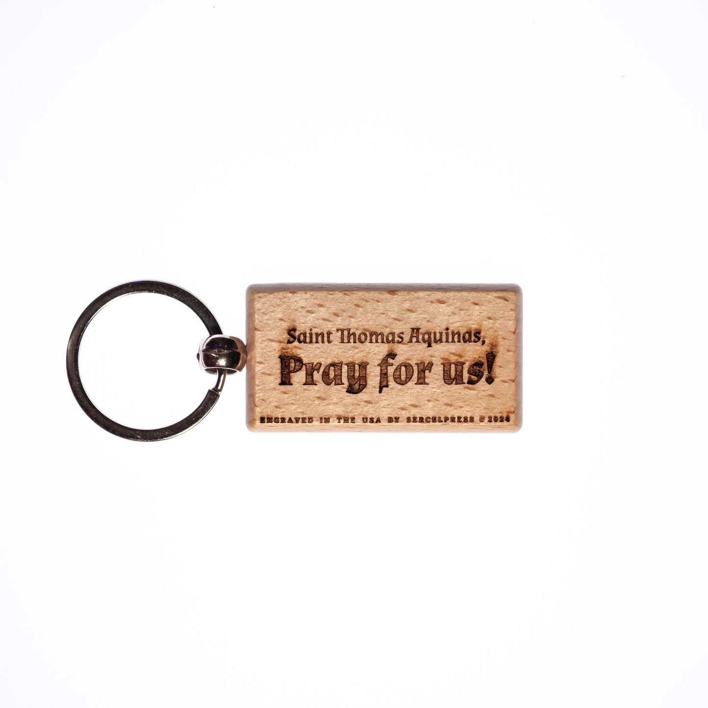 Saint Thomas Aquinas, Solid Wood Keychain, Engraved in the USA, Catholic