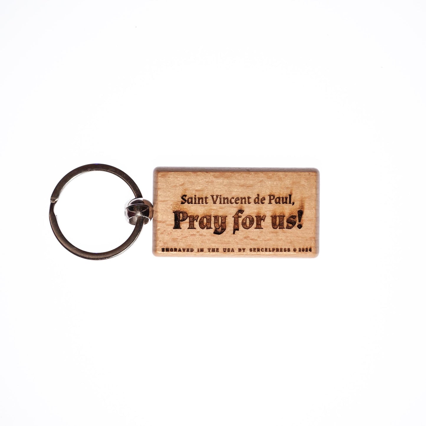 Saint Vincent de Paul, Solid Wood Keychain, Engraved in the USA, Catholic