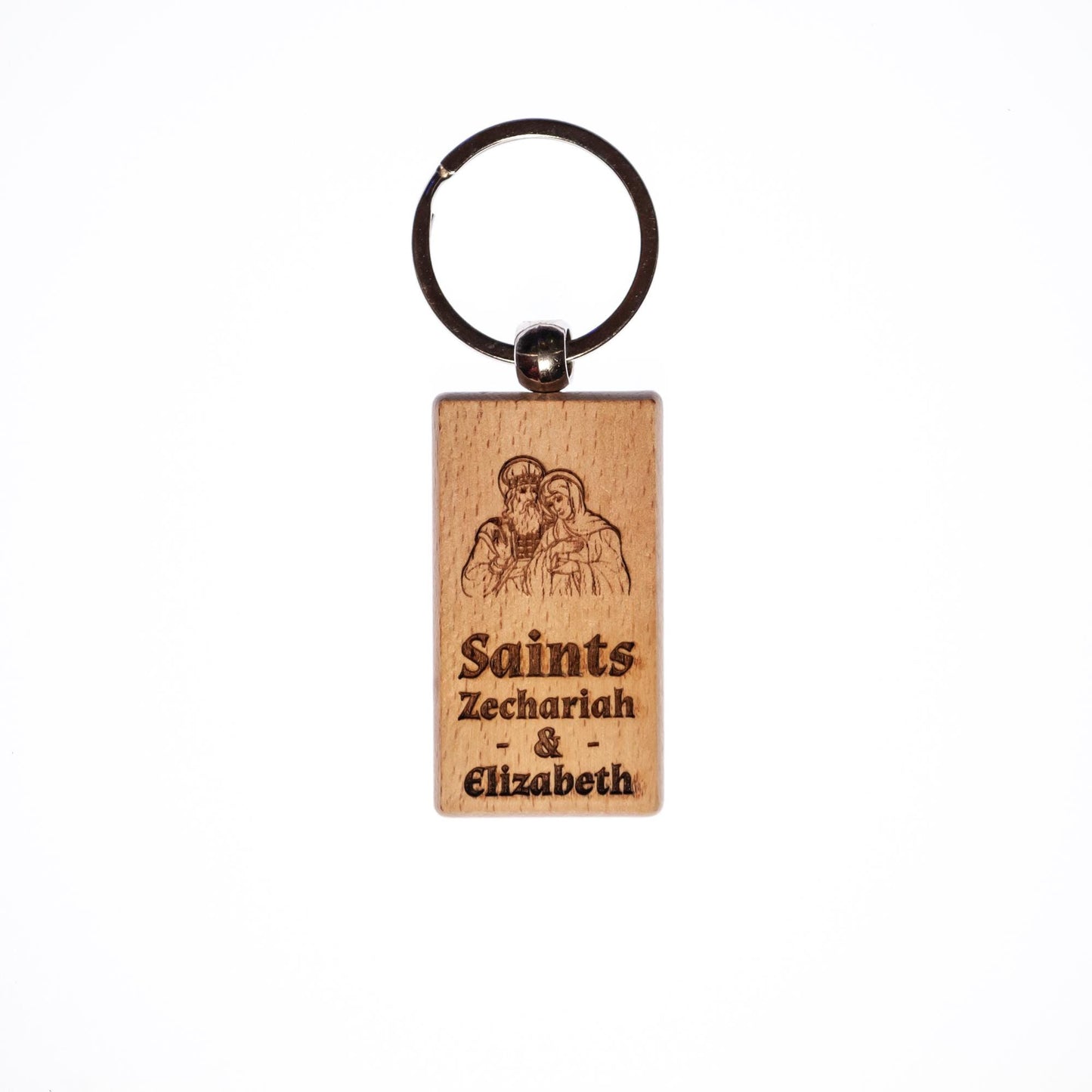 Saints Zechariah & Elizabeth, Solid Wood Keychain, Engraved in the USA, Catholic