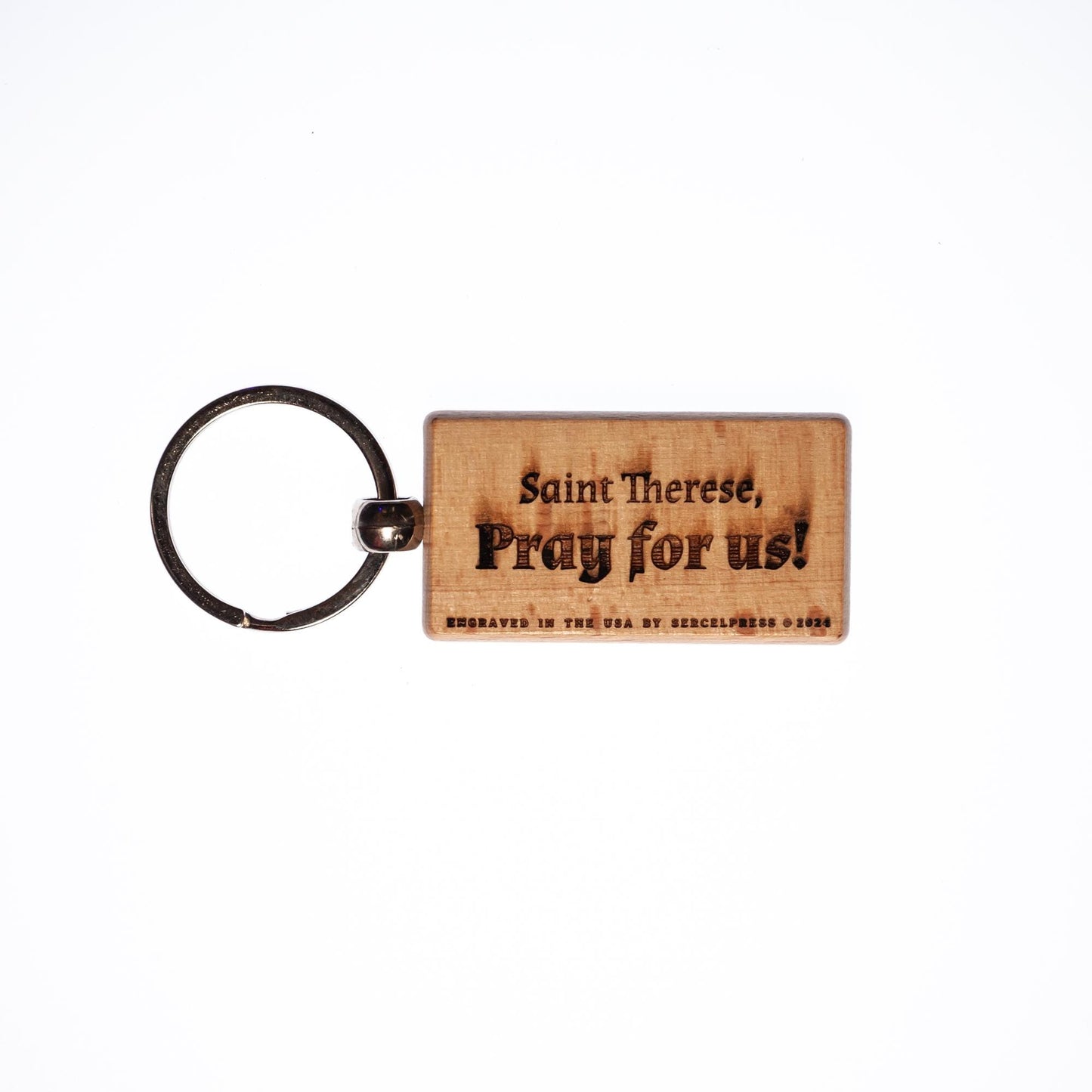 Saint Therese of the Child Jesus, Solid Wood Keychain, Engraved in the USA, Catholic, St. Therese