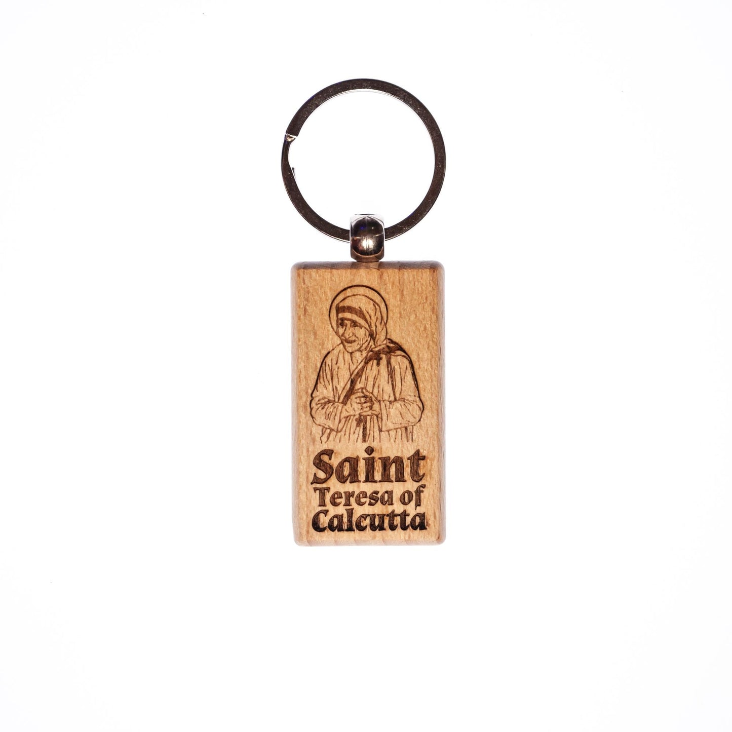 Saint Teresa of Calcutta, Mother Teresa, Solid Wood Keychain, Engraved in the USA, Catholic