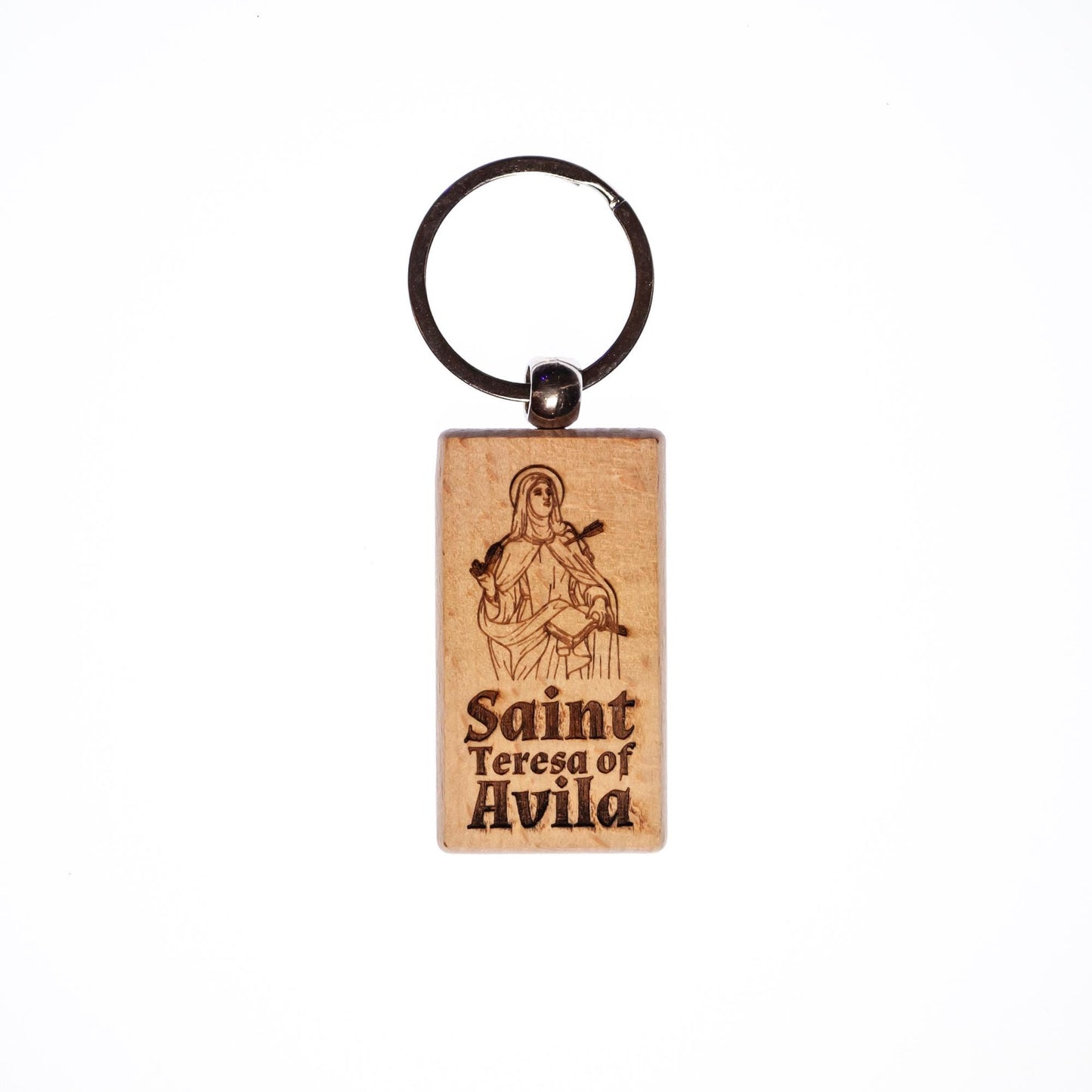 Saint Teresa of Avila, Solid Wood Keychain, Engraved in the USA, Catholic