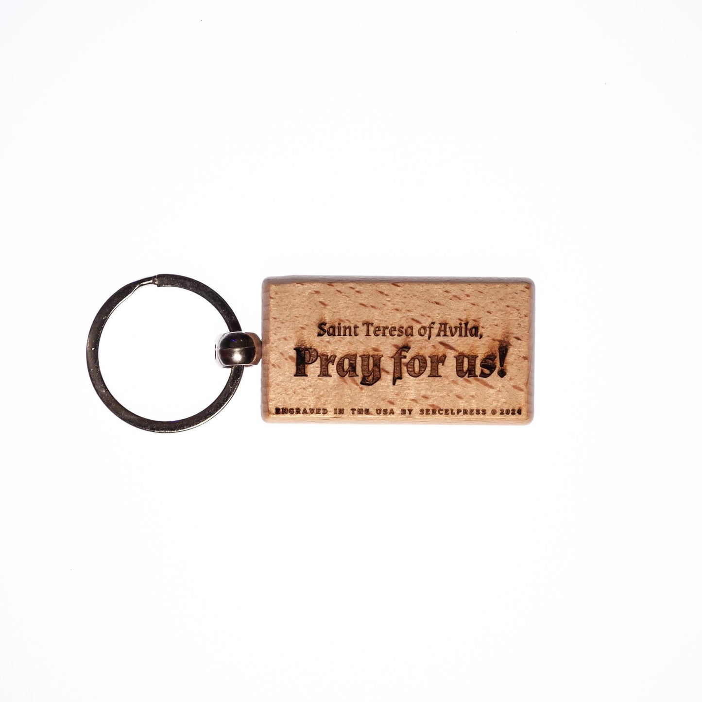 Saint Teresa of Avila, Solid Wood Keychain, Engraved in the USA, Catholic