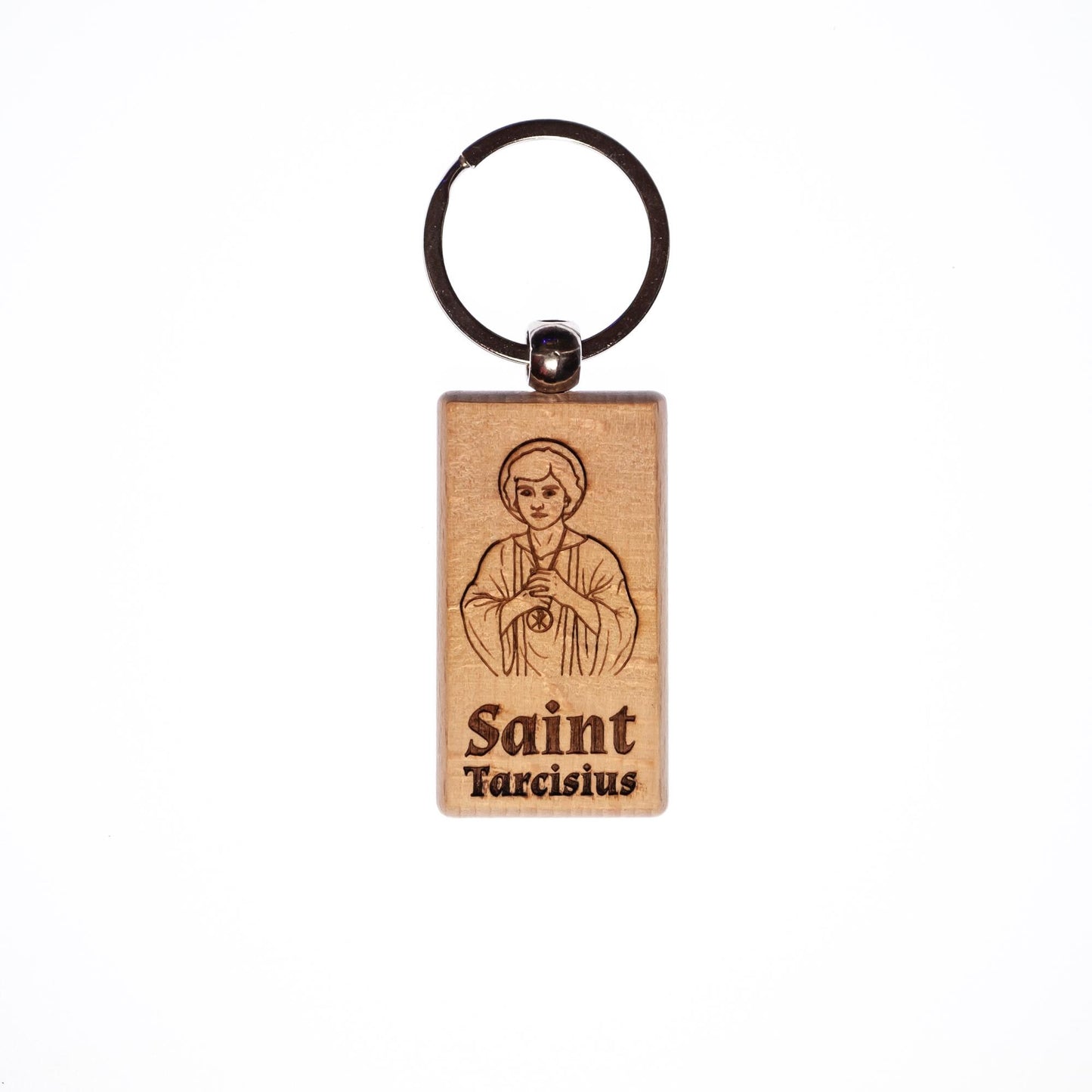 Saint Tarcisius, Solid Wood Keychain, Engraved in the USA, Catholic
