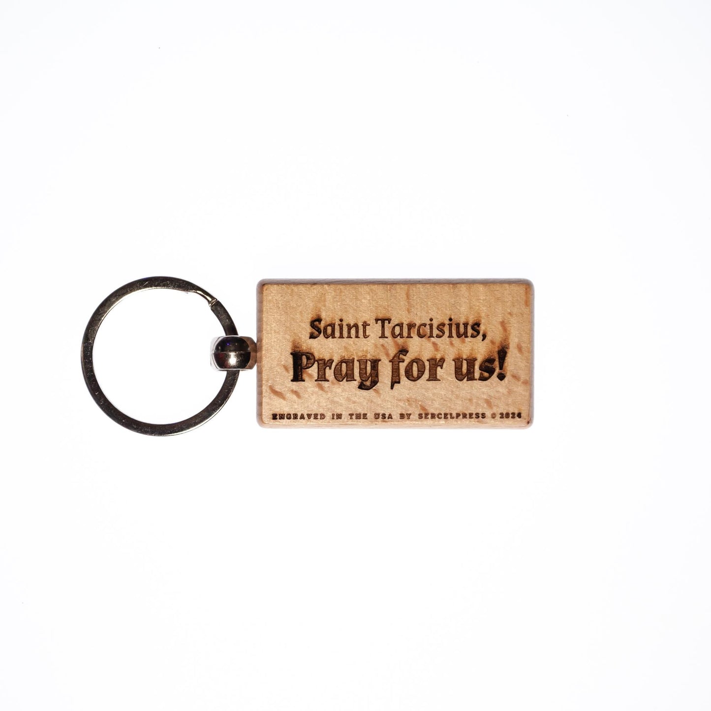 Saint Tarcisius, Solid Wood Keychain, Engraved in the USA, Catholic
