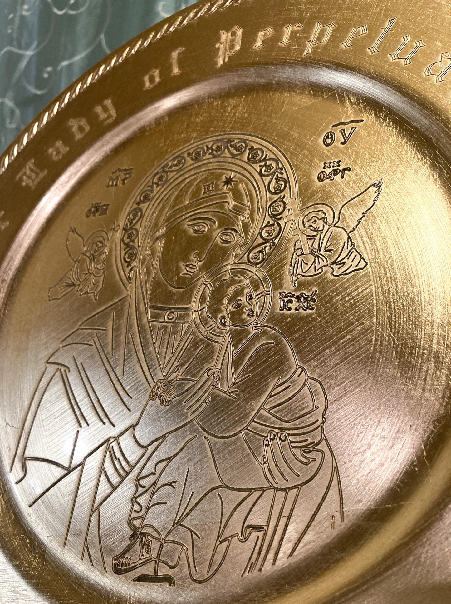 Our Lady of Perpetual Help Engraved Plastic Decorative Charger Plate, Large, 13-Inches, Engraved in the USA, Catholic Living