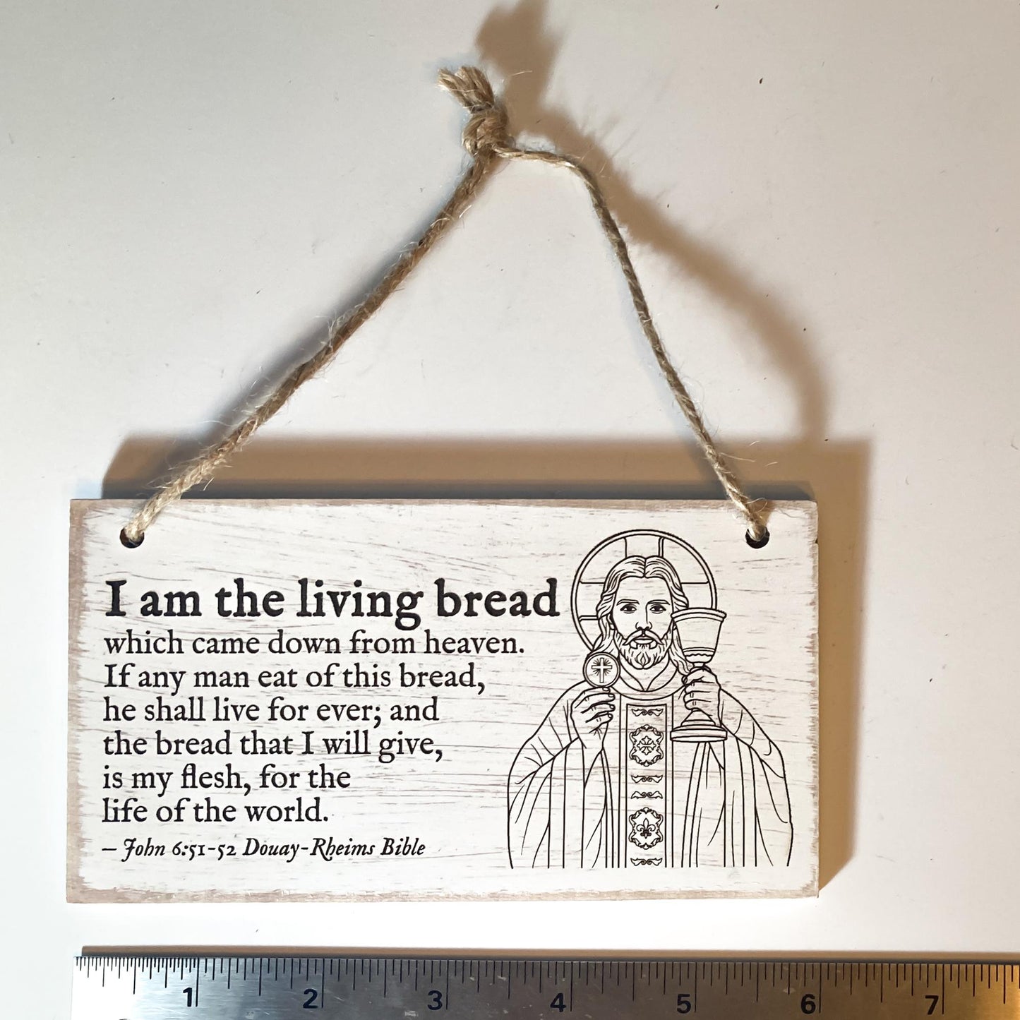 I Am The Living Bread, John 6, Eucharistic Wall Art With Icon, Small, Engraved in the USA, Catholic Living