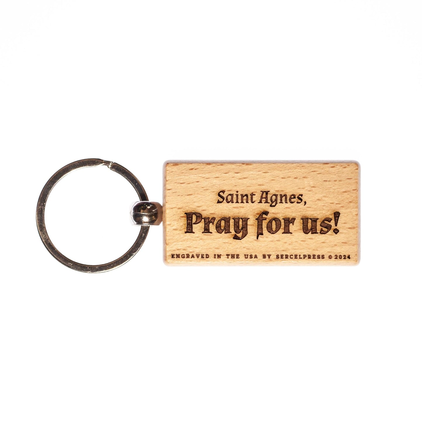 Saint Agnes, Solid Wood Keychain, Engraved in the USA, Catholic