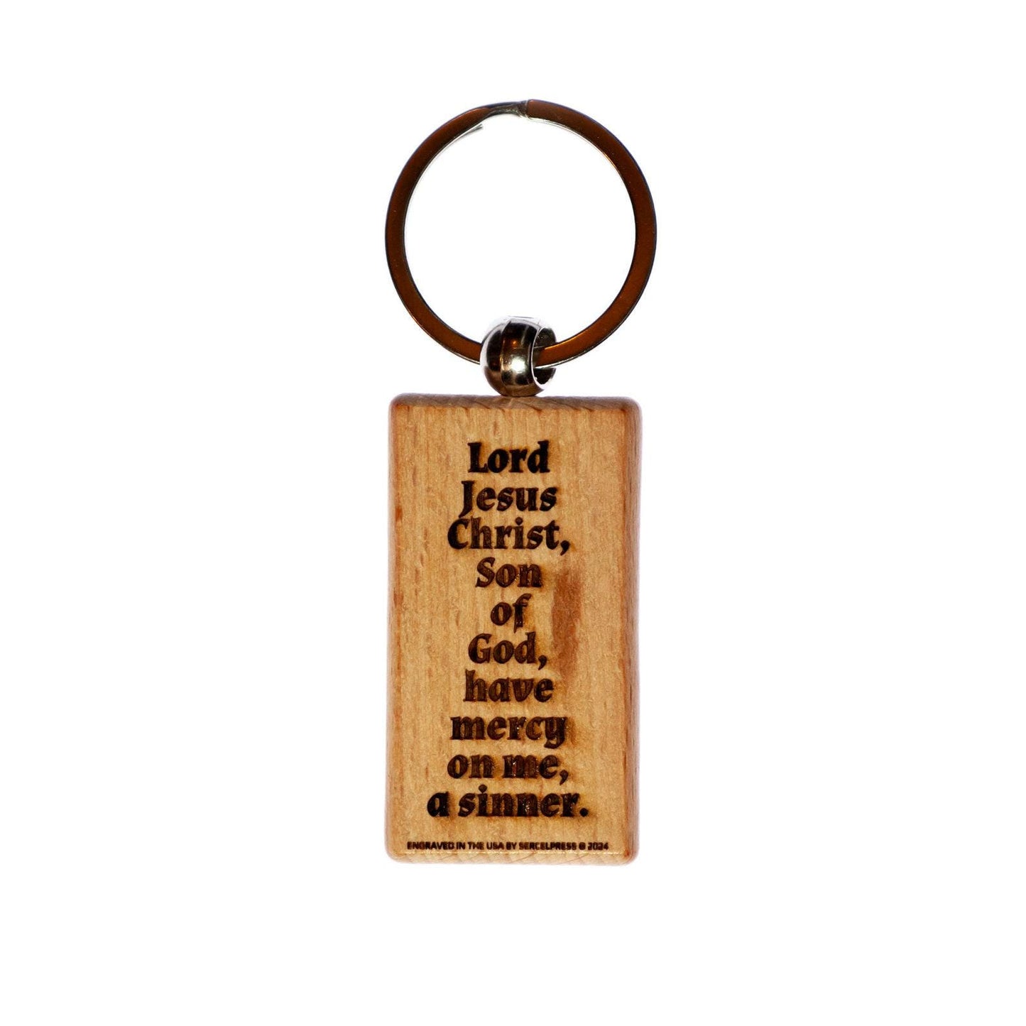 Jesus Prayer, Hand-Colored Solid Wood Keychain, Engraved in the USA, Traditional Catholic Prayer