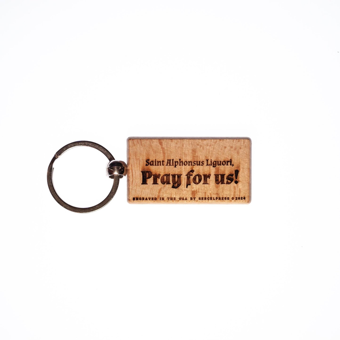 Saint Alphonsus Liguori, Solid Wood Keychain, Engraved in the USA, Catholic