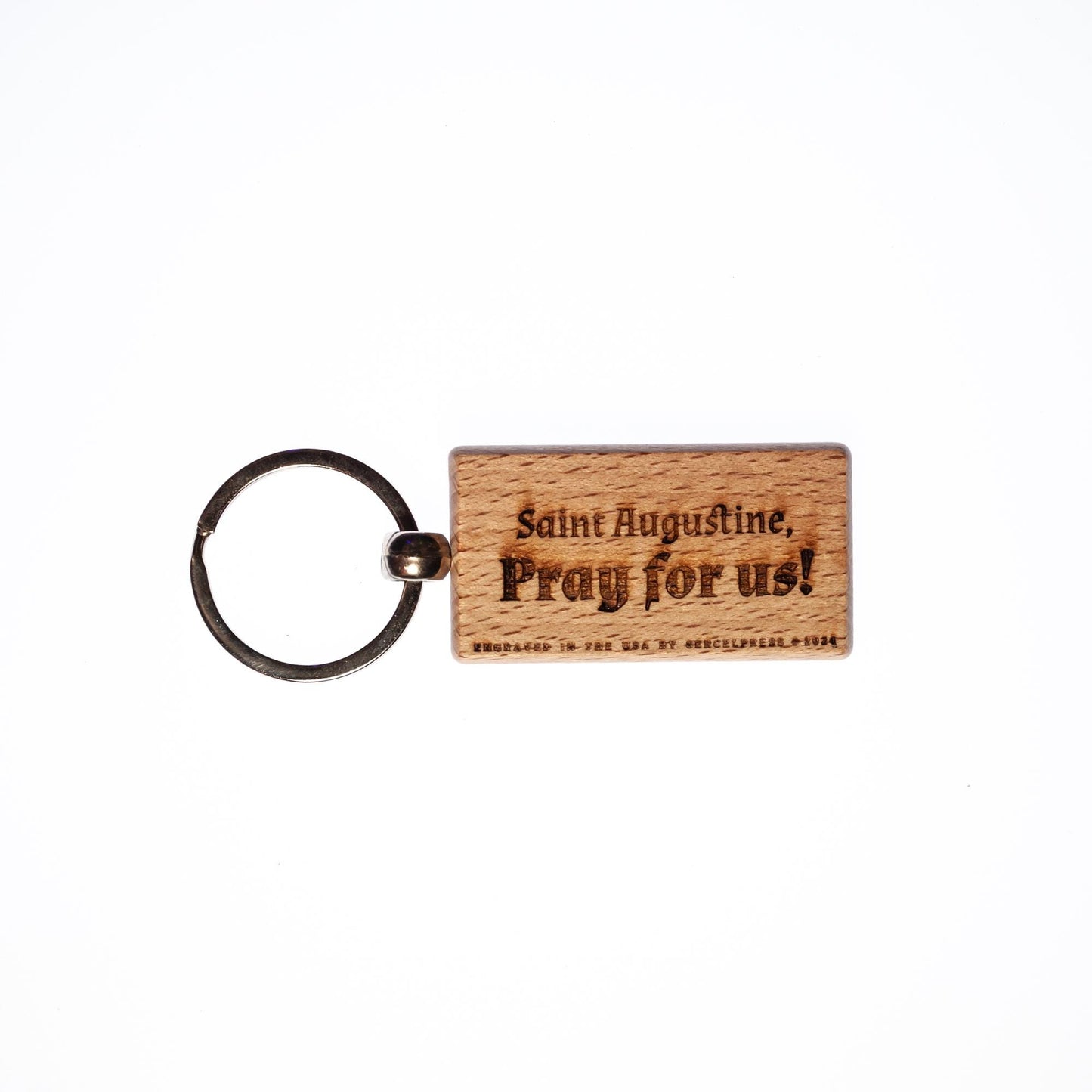 Saint Augustine, Solid Wood Keychain, Engraved in the USA, Catholic
