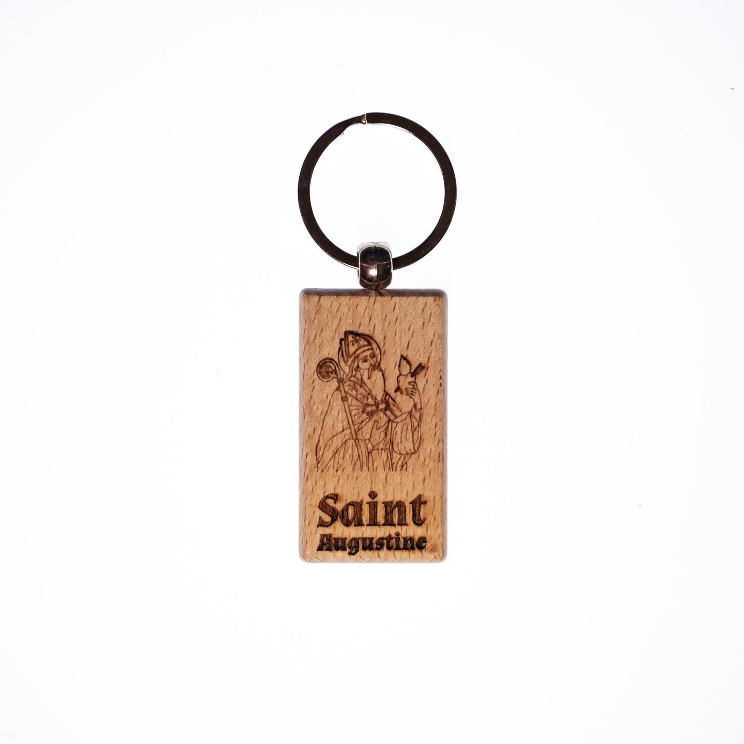 Saint Augustine, Solid Wood Keychain, Engraved in the USA, Catholic