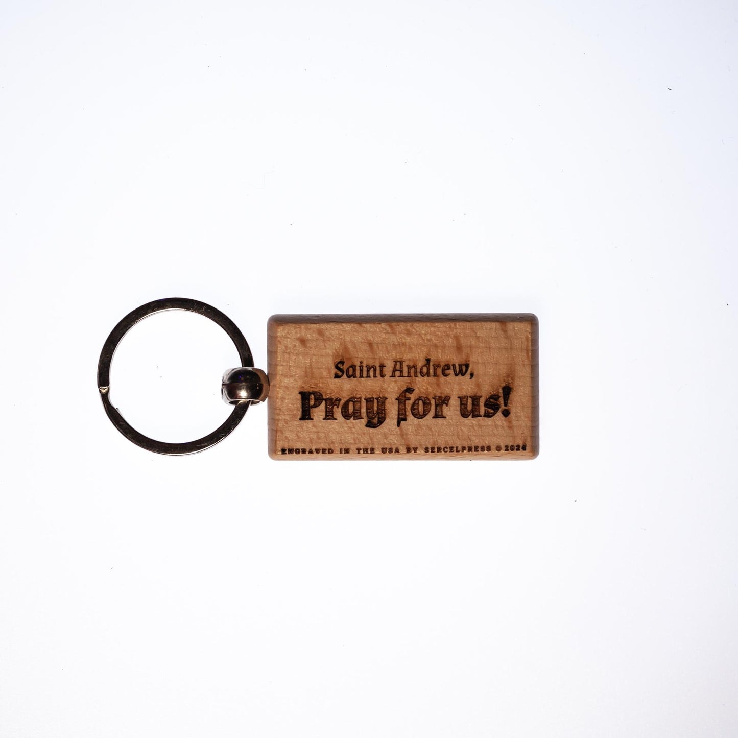 Saint Andrew the Apostle, Solid Wood Keychain, Engraved in the USA, Catholic