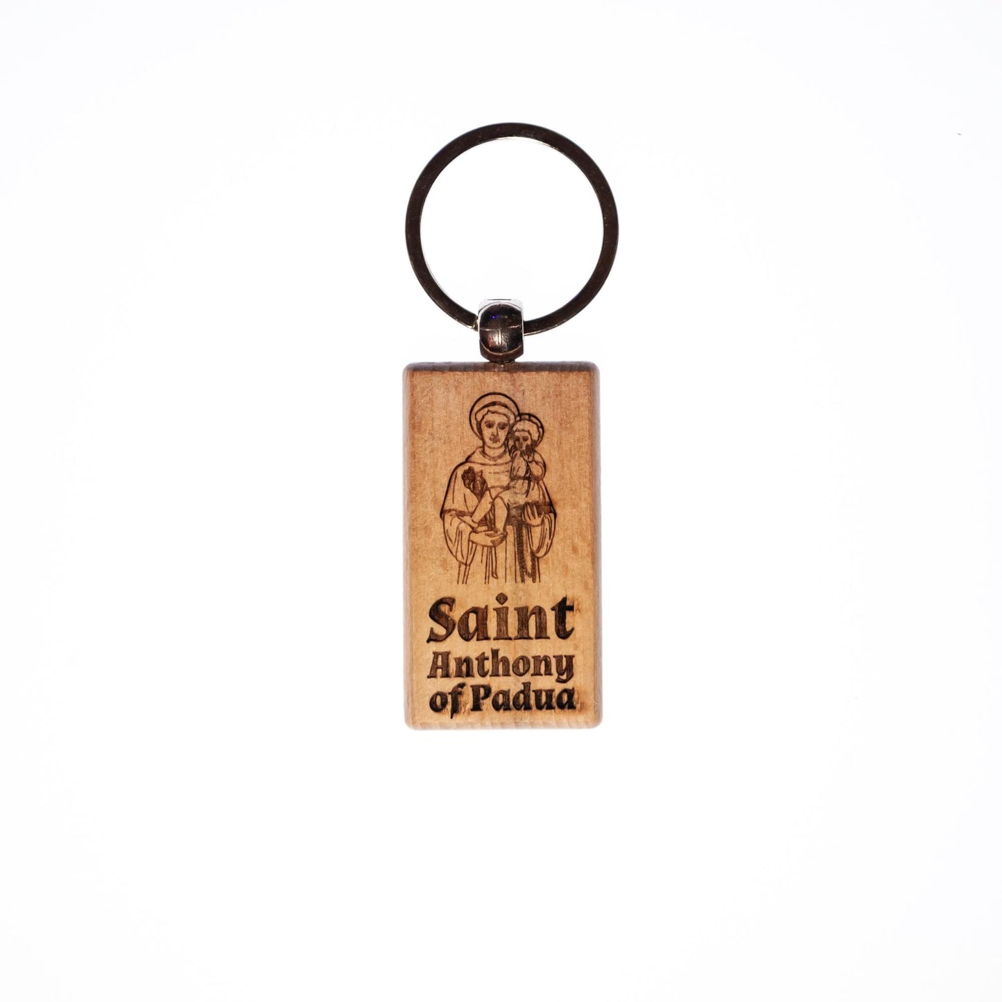 Saint Anthony of Padua, Solid Wood Keychain, Engraved in the USA, Catholic