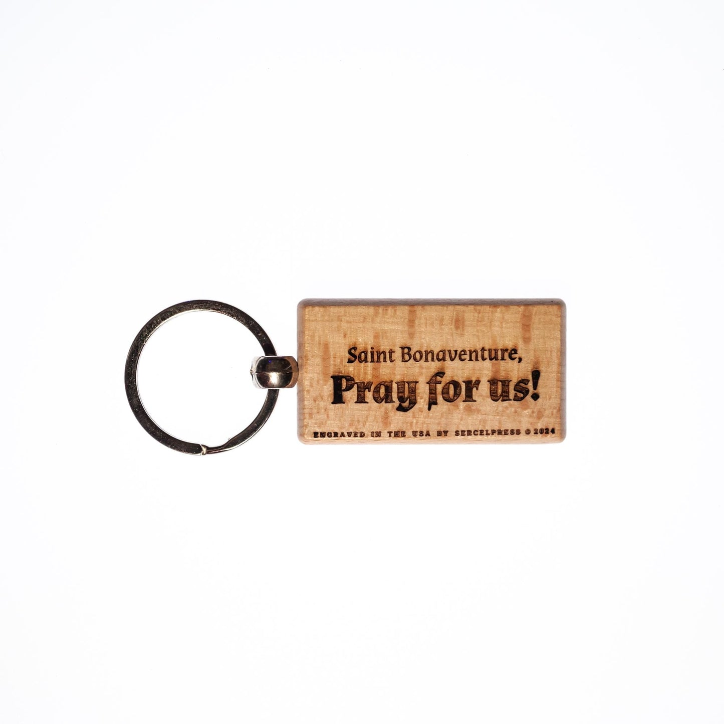 Saint Bonaventure, Hand-Colored, Solid Wood Keychain, Engraved in the USA, Catholic