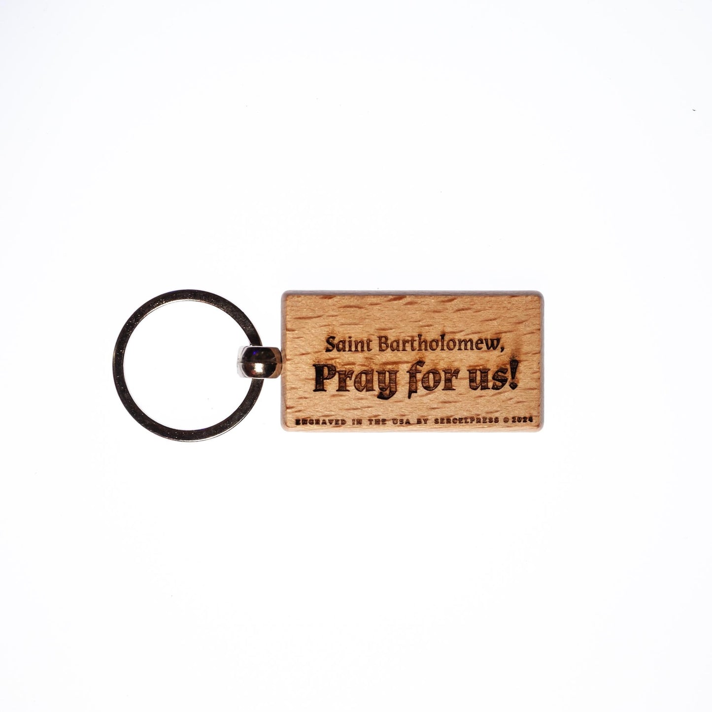 Saint Bartholomew, Solid Wood Keychain, Engraved in the USA, Catholic