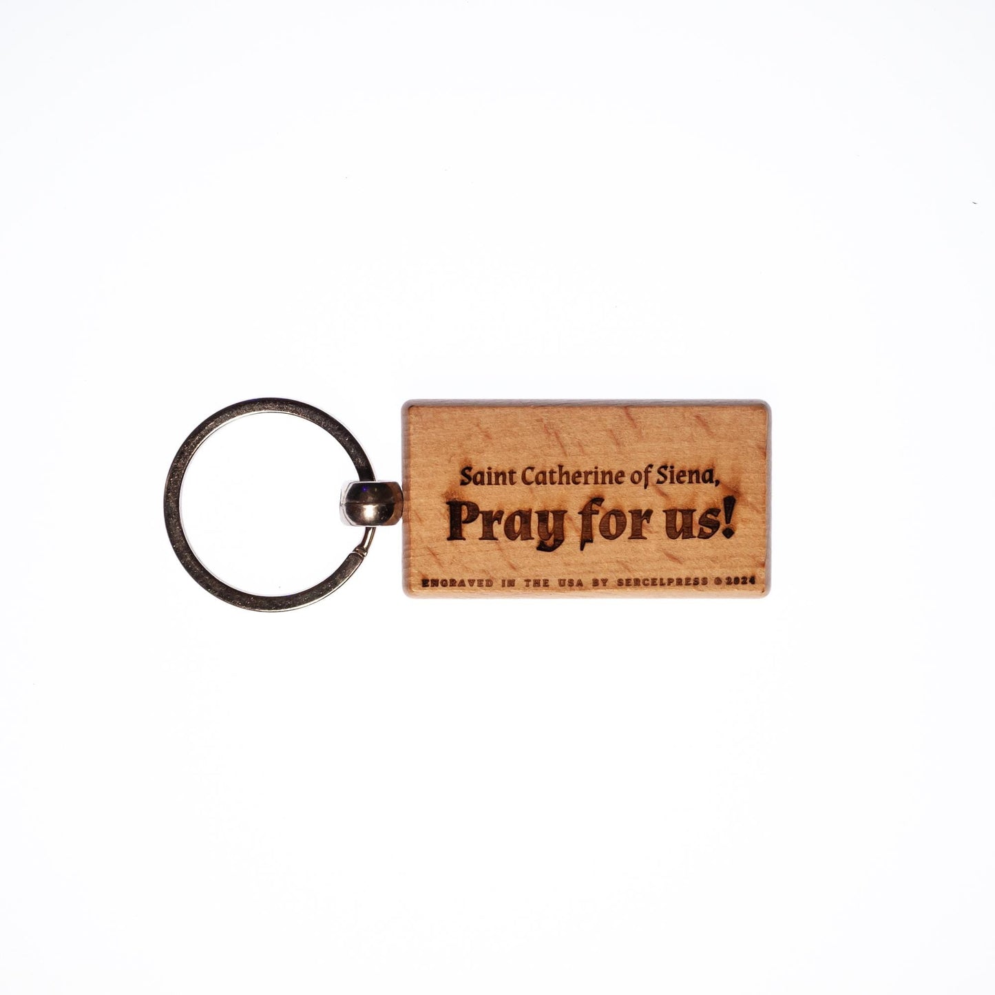 Saint Catherine of Siena, Solid Wood Keychain, Engraved in the USA, Catholic