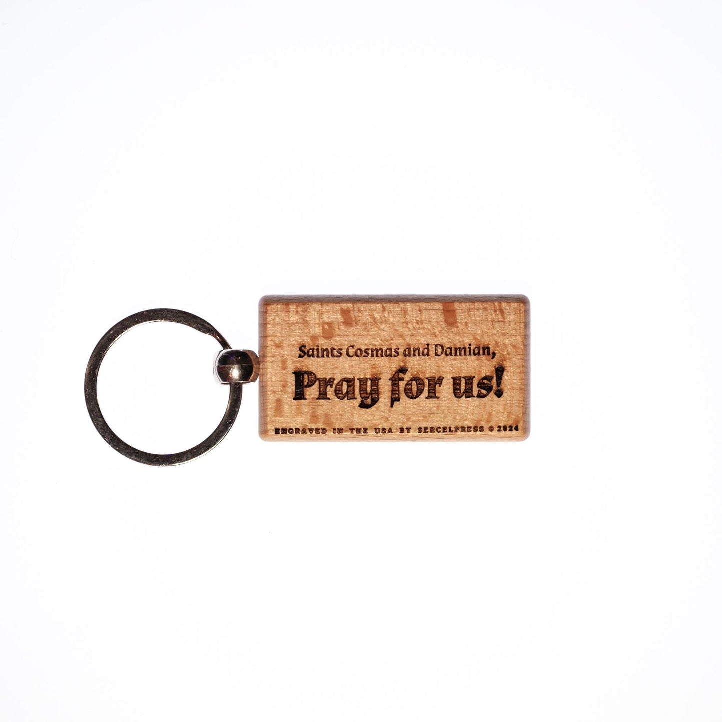 Saints Cosmas & Damian, Solid Wood Keychain, Engraved in the USA, Catholic