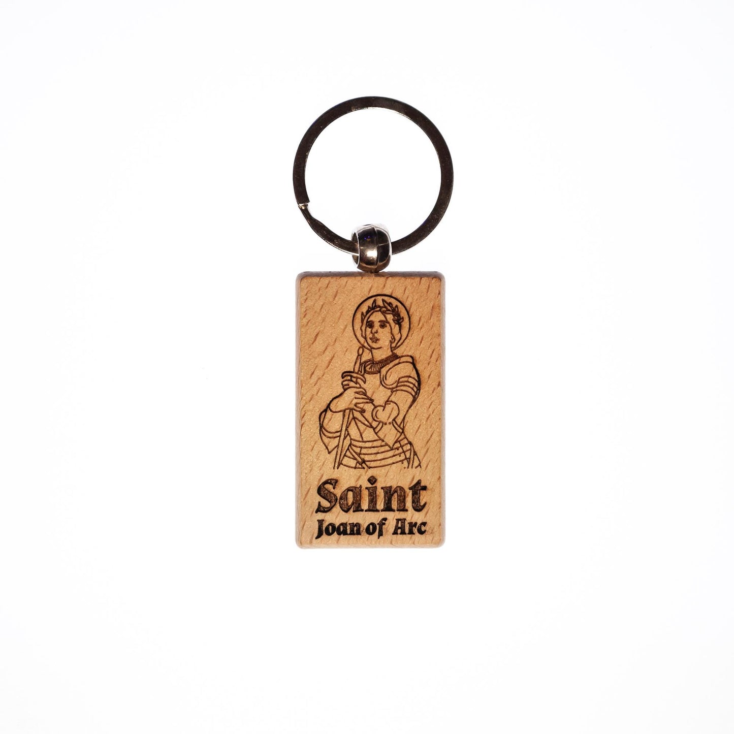 Saint Joan of Arc, Solid Wood Keychain, Engraved in the USA, Catholic
