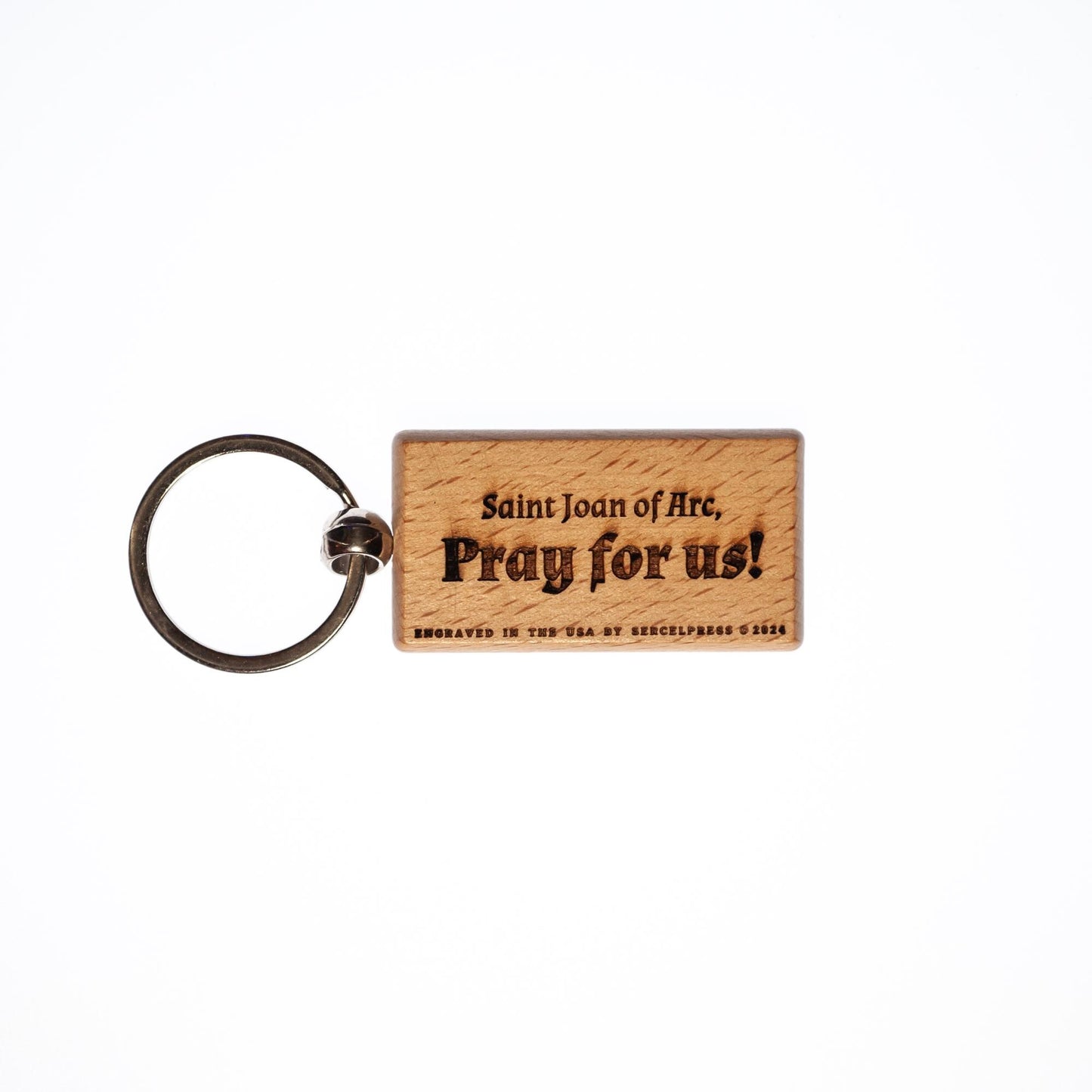 Saint Joan of Arc, Solid Wood Keychain, Engraved in the USA, Catholic