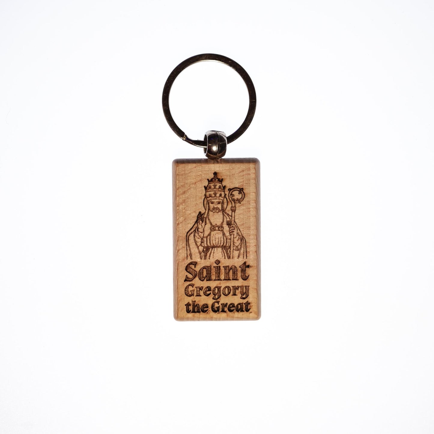 Saint Gregory the Great, Solid Wood Keychain, Engraved in the USA, Catholic