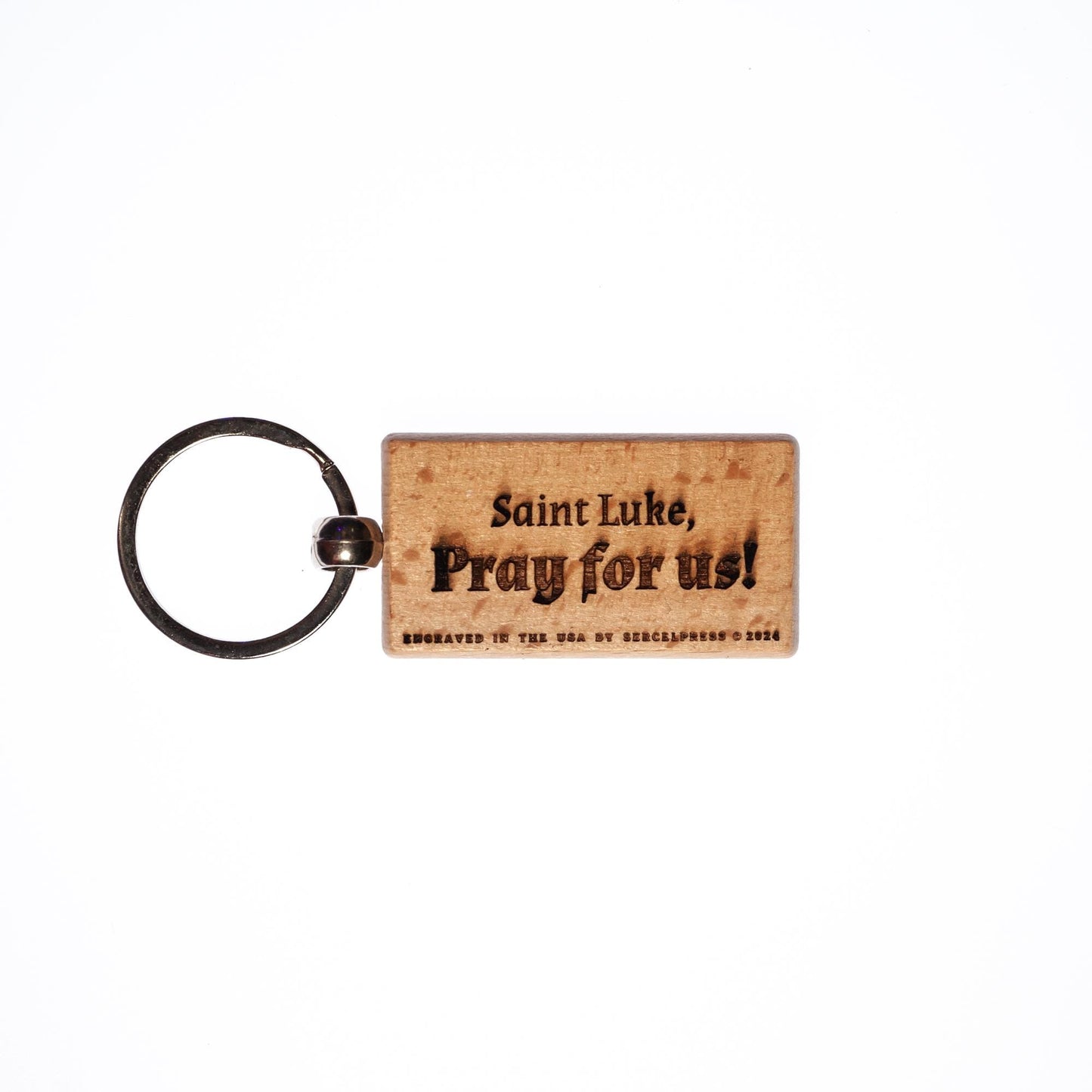 Saint Luke, Solid Wood Keychain, Engraved in the USA, Catholic