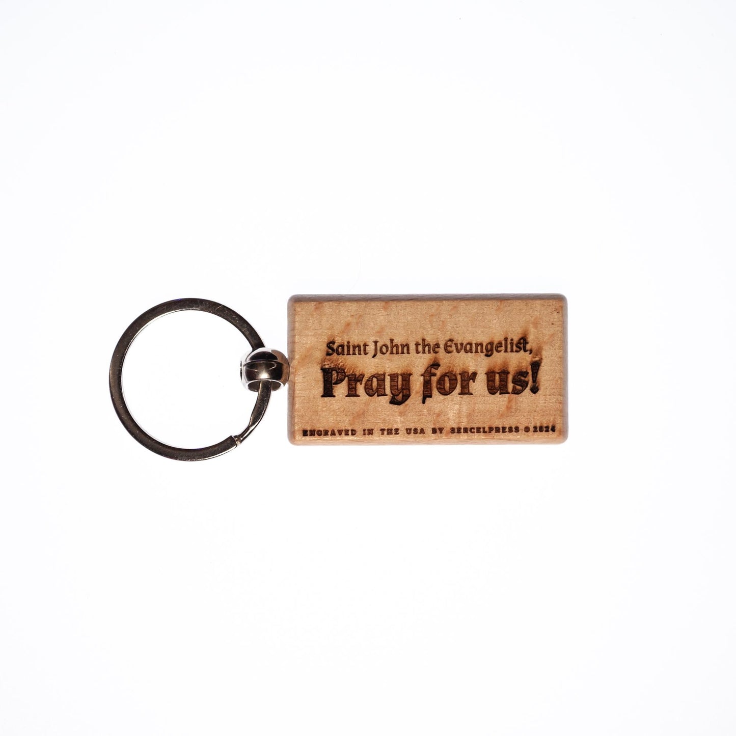 Saint John, Solid Wood Keychain, Engraved in the USA, Catholic