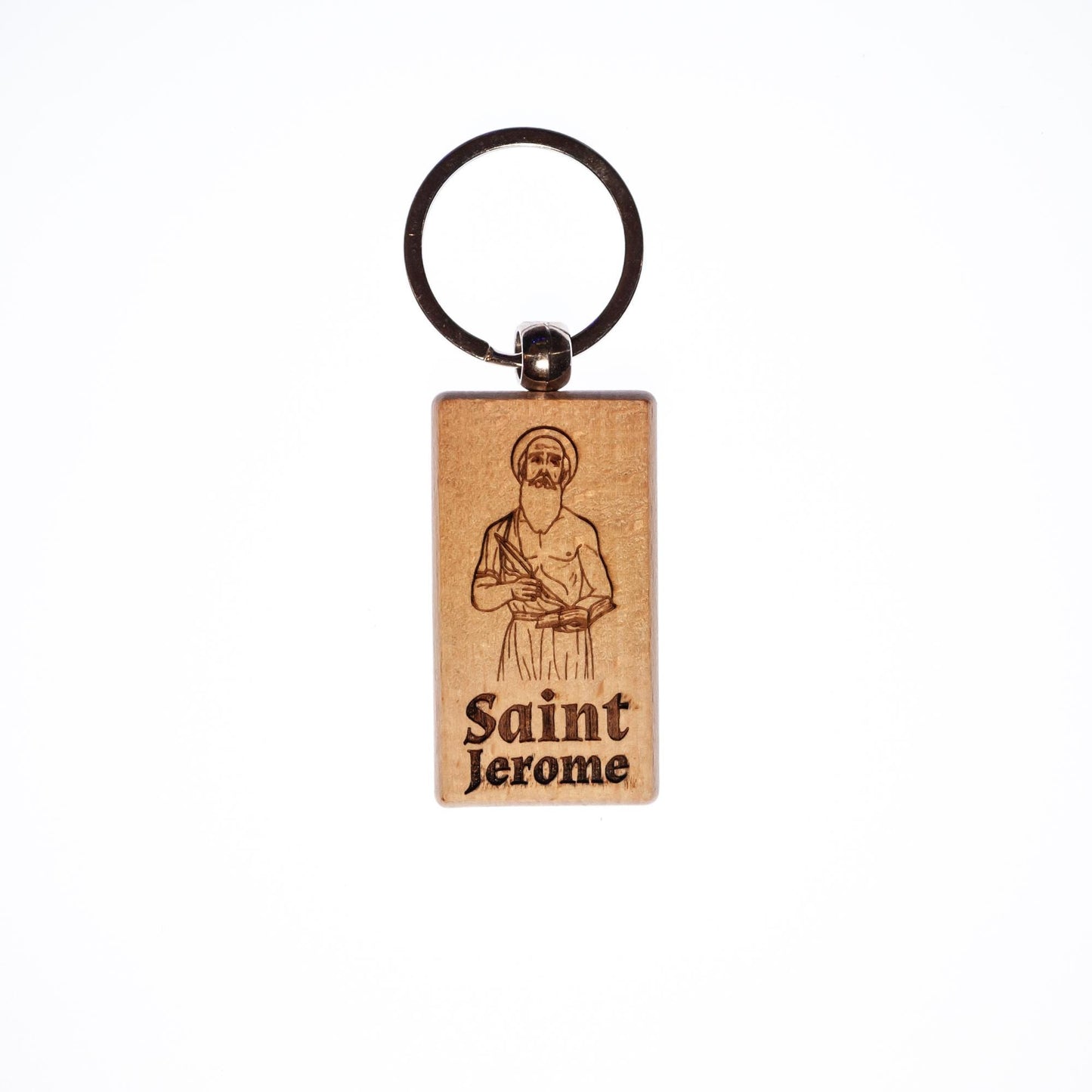 Saint Jerome, Solid Wood Keychain, Engraved in the USA, Catholic
