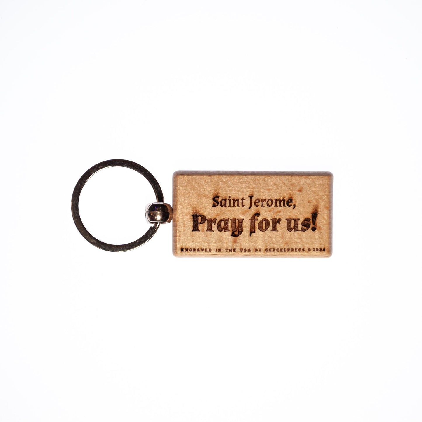 Saint Jerome, Solid Wood Keychain, Engraved in the USA, Catholic