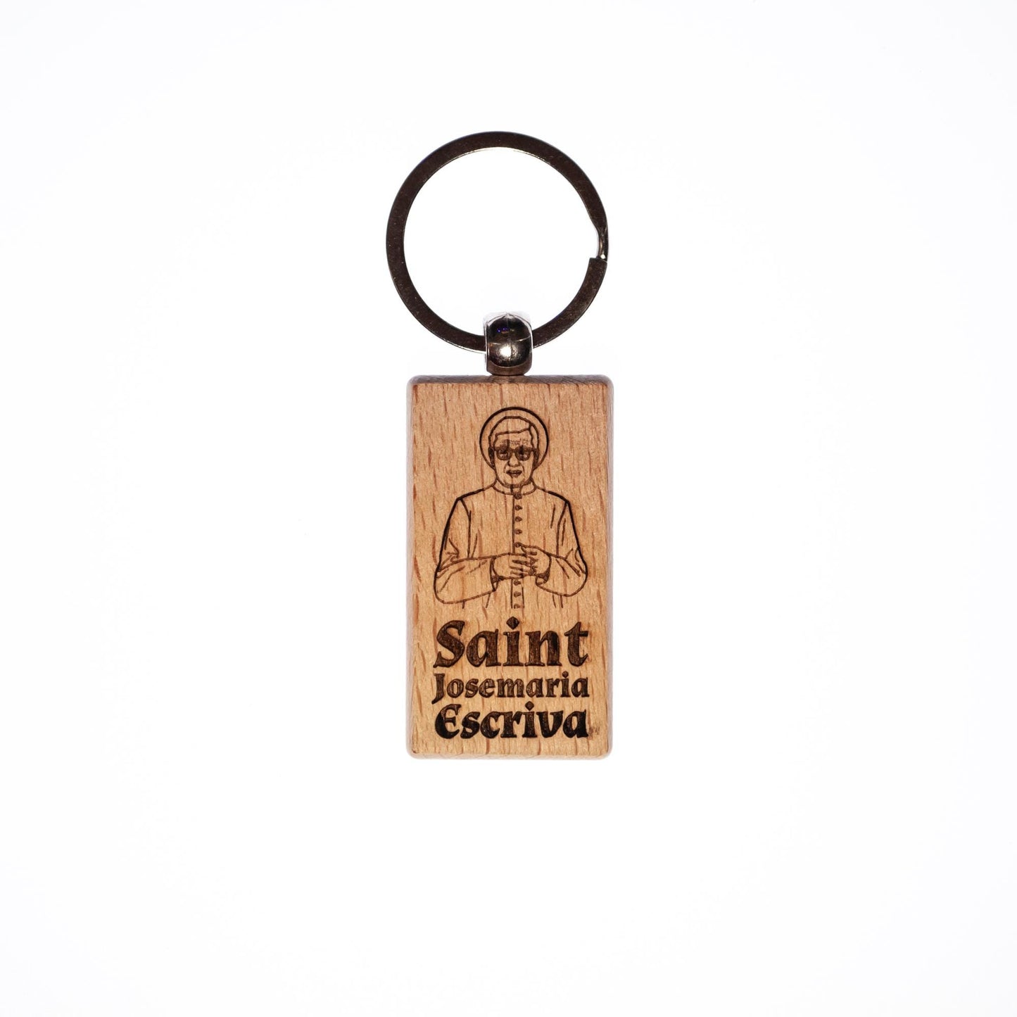 Saint Josemaria Escriva, Solid Wood Keychain, Engraved in the USA, Catholic