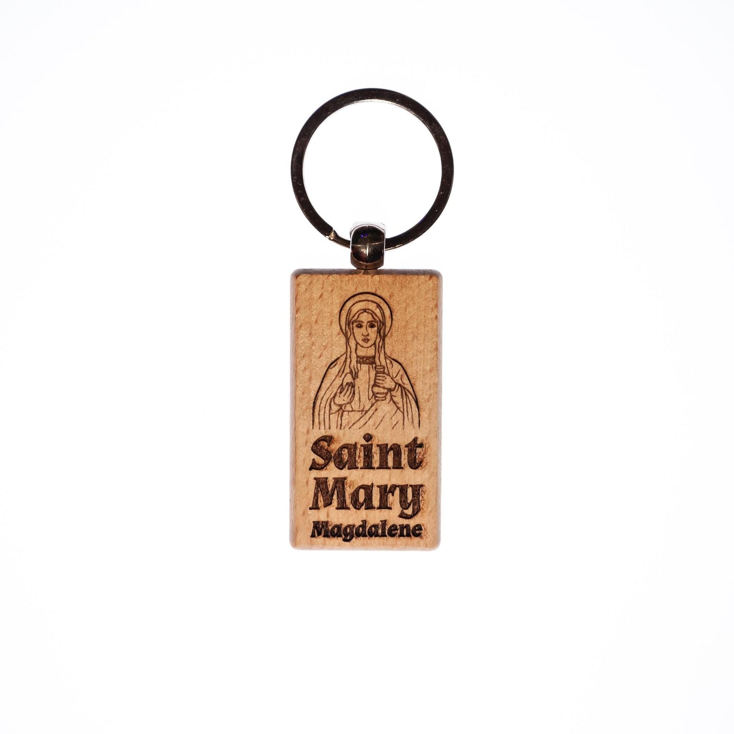 Saint Mary Magdalene, Solid Wood Keychain, Engraved in the USA, Catholic