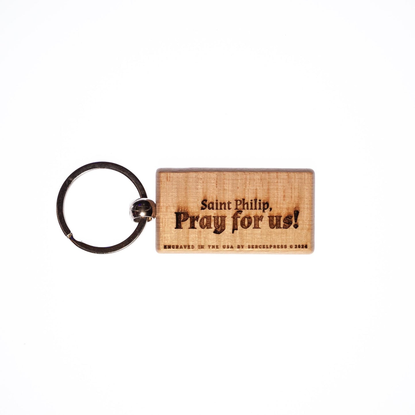 Saint Philip, Solid Wood Keychain, Engraved in the USA, Catholic