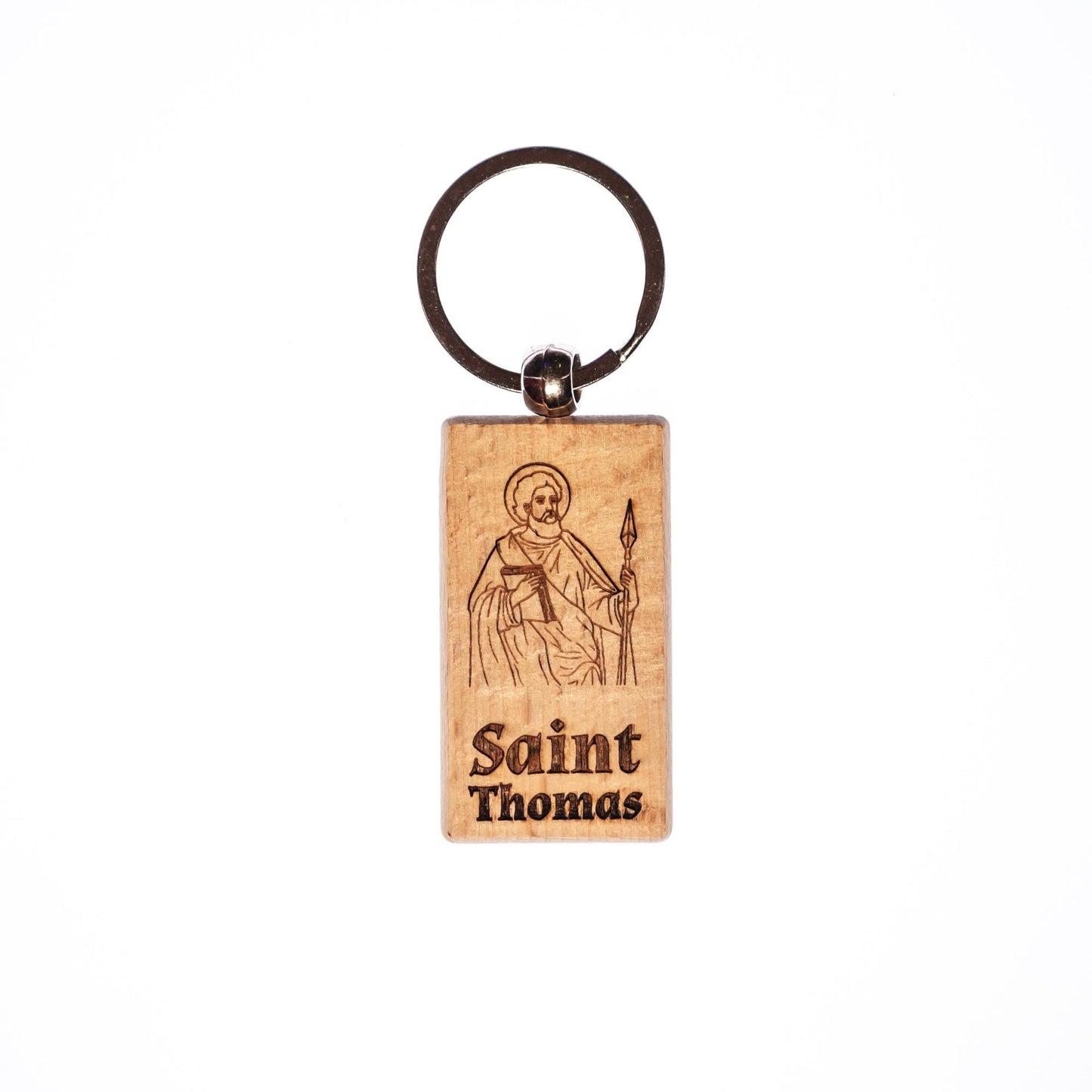 Saint Thomas, Solid Wood Keychain, Engraved in the USA, Catholic