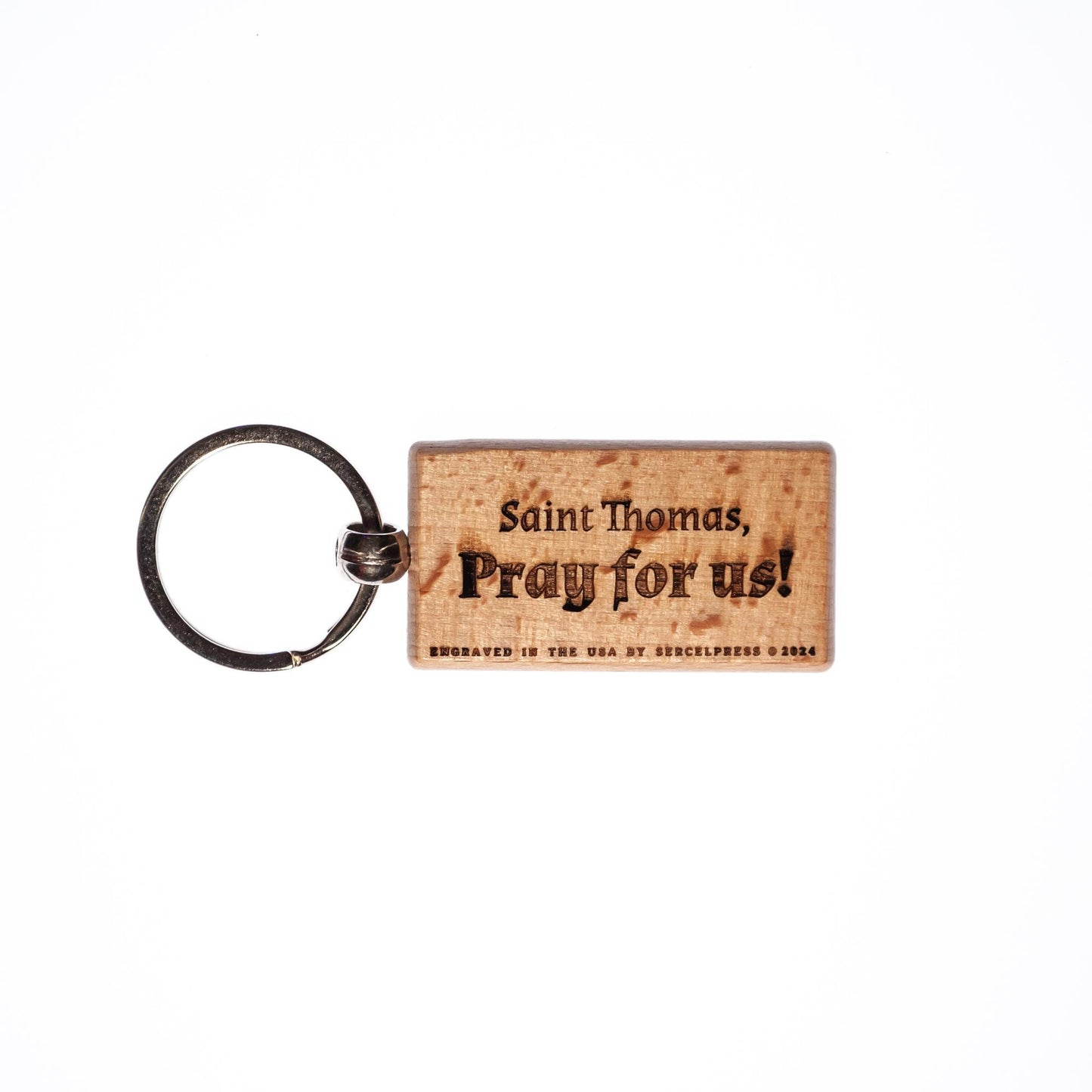 Saint Thomas, Solid Wood Keychain, Engraved in the USA, Catholic