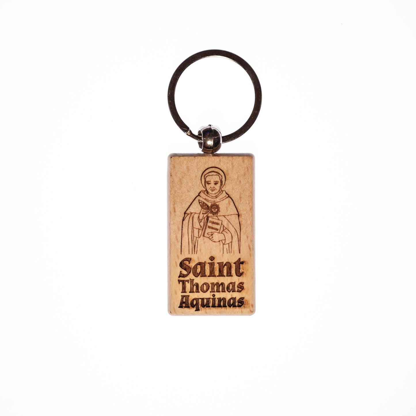 Saint Thomas Aquinas, Solid Wood Keychain, Engraved in the USA, Catholic