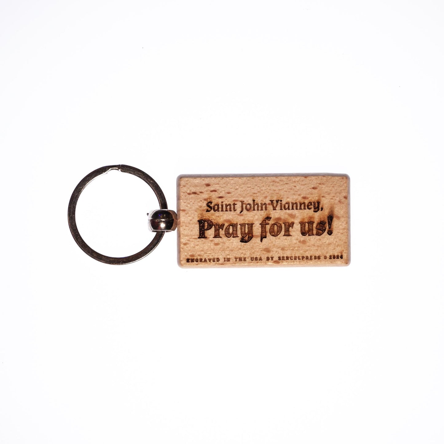 Saint John Vianney, Solid Wood Keychain, Engraved in the USA, Catholic
