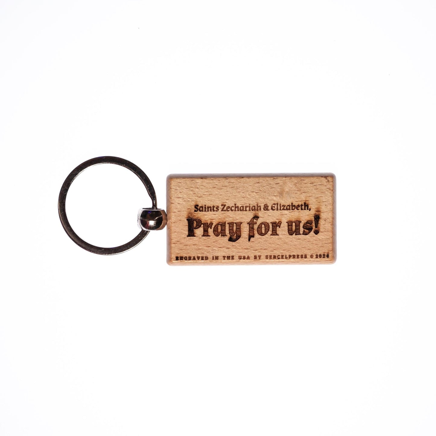 Saints Zechariah & Elizabeth, Solid Wood Keychain, Engraved in the USA, Catholic