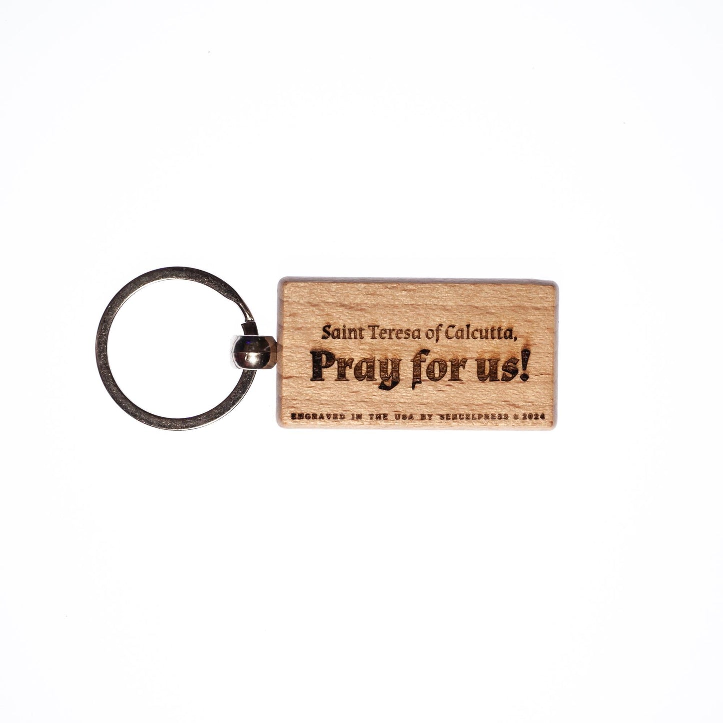 Saint Teresa of Calcutta, Mother Teresa, Solid Wood Keychain, Engraved in the USA, Catholic